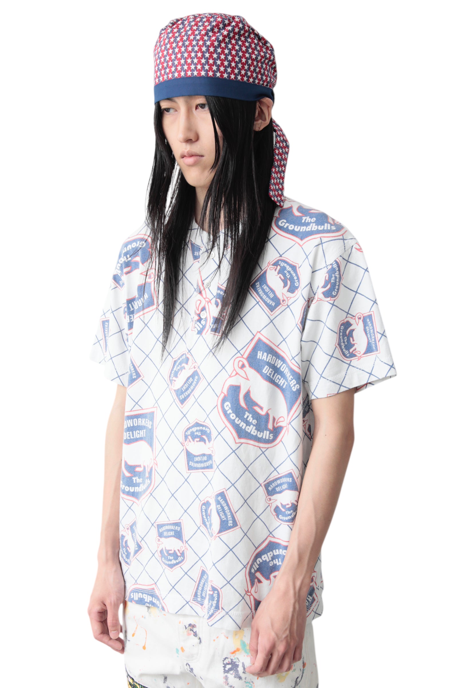 JUNYA WATANABE MAN GROUND BULLS HENLEY NECK T-SHIRT