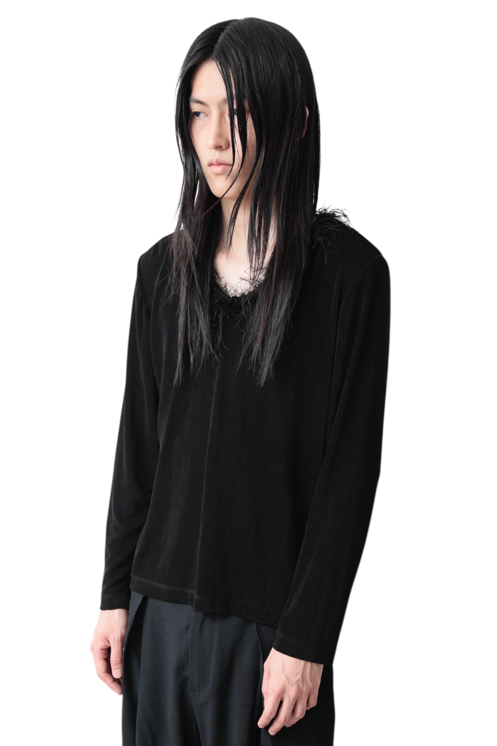 FUR NECK LONG SLEEVE TOP