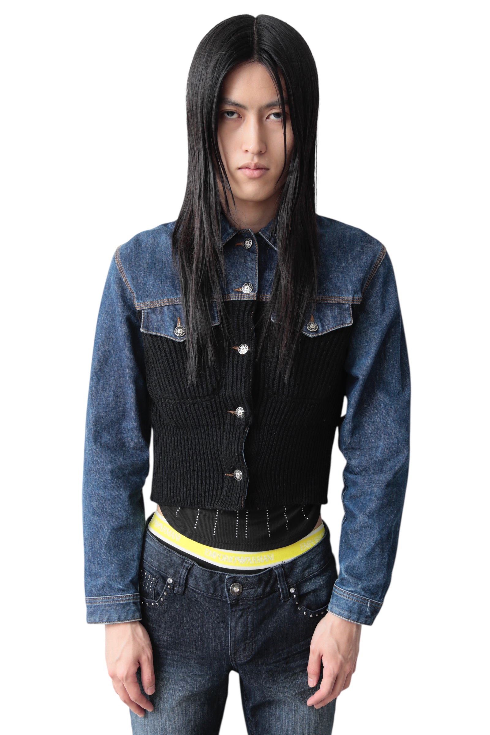 1990S JEAN PAUL GAULTIER KNIT SWITCHING DENIM JACKET