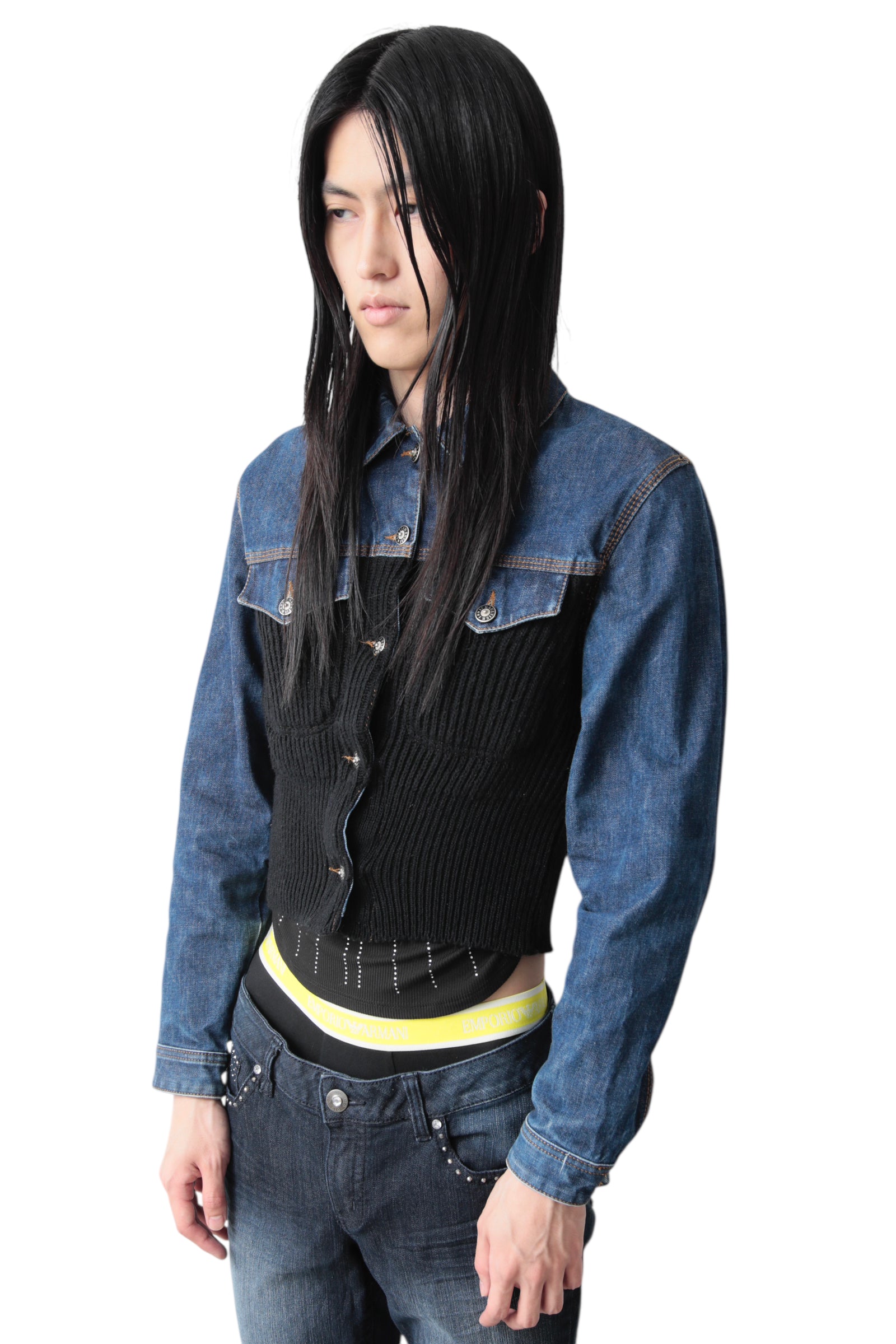 1990S JEAN PAUL GAULTIER KNIT SWITCHING DENIM JACKET