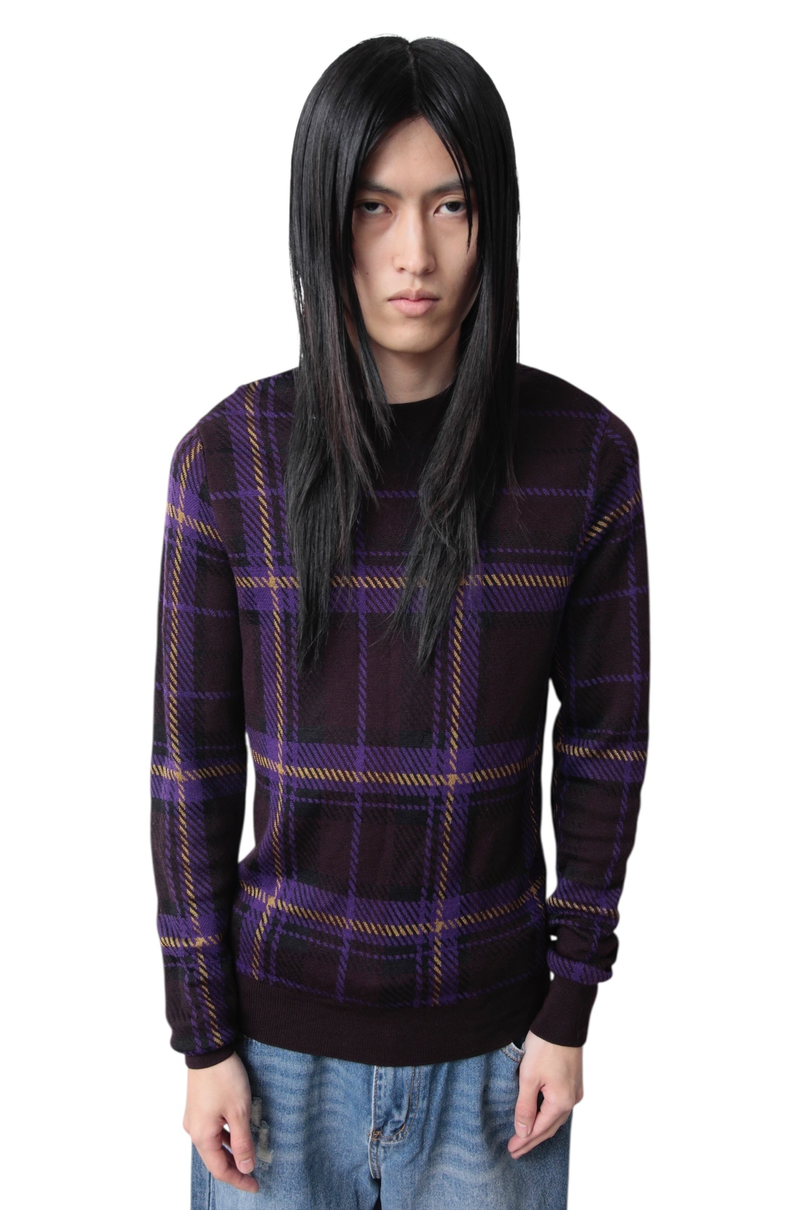 DRIES VAN NOTEN TARTAN CHECK SLIM SWEATER