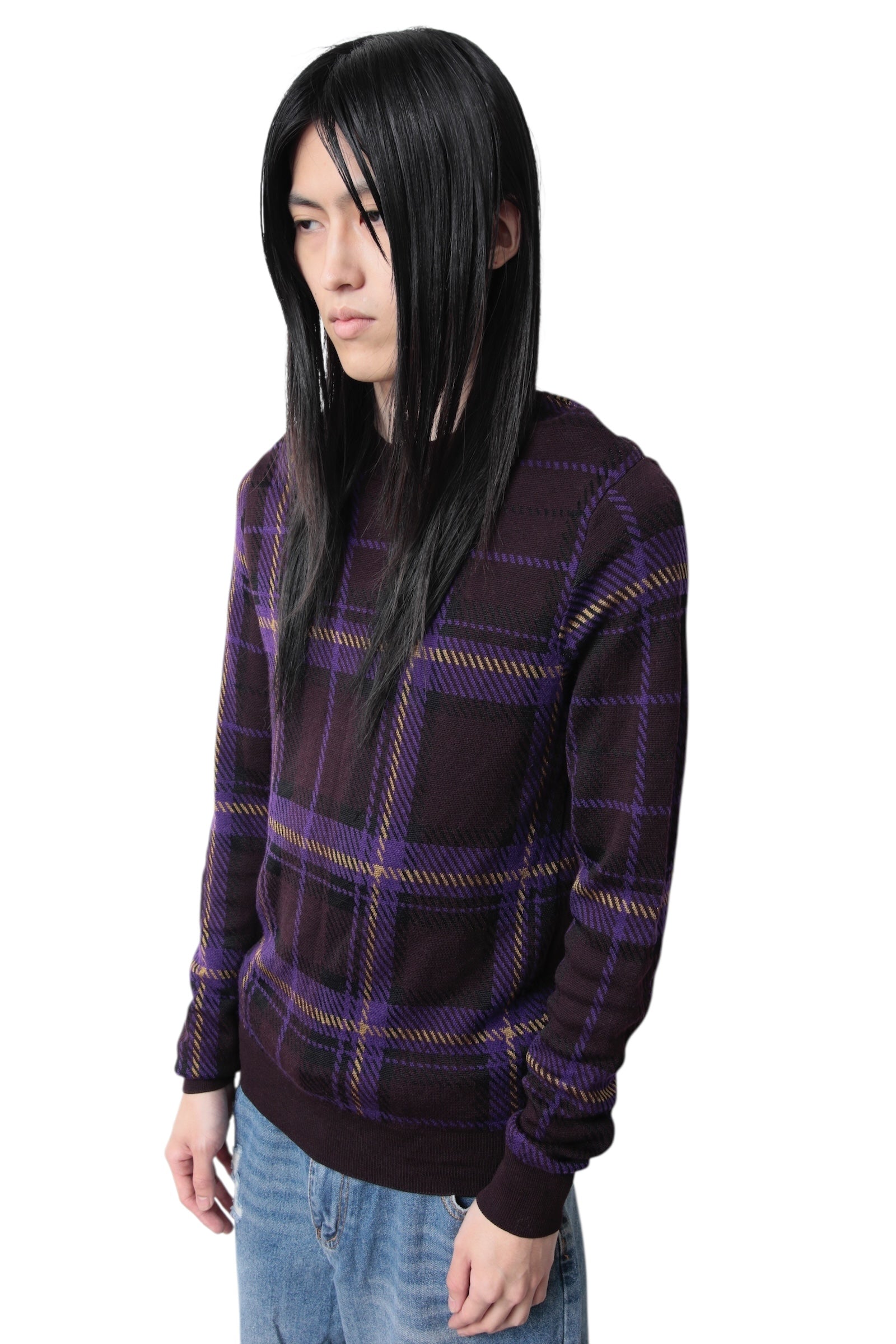 DRIES VAN NOTEN TARTAN CHECK SLIM SWEATER