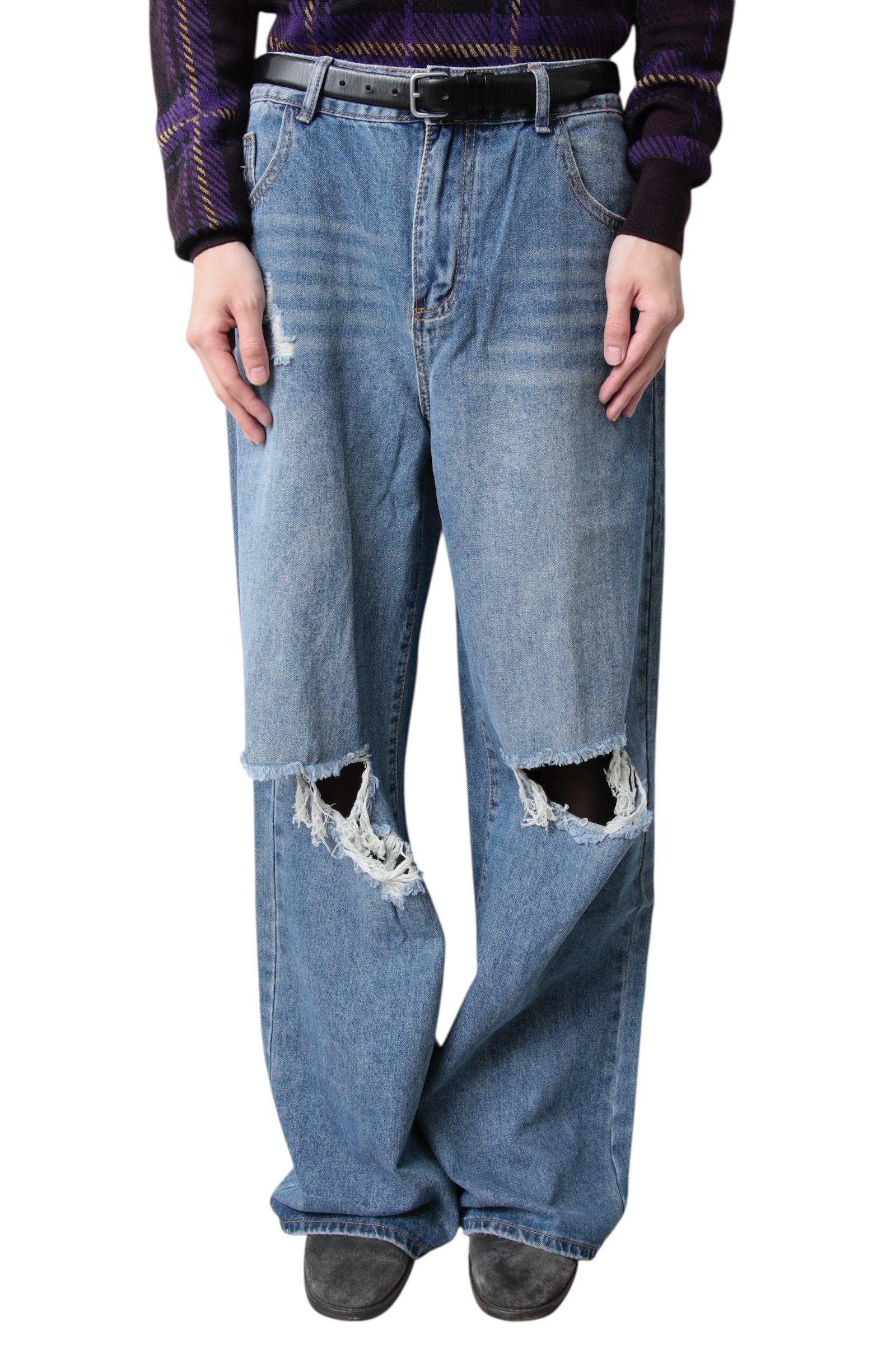 CRASHED BAGGY DENIM PANTS