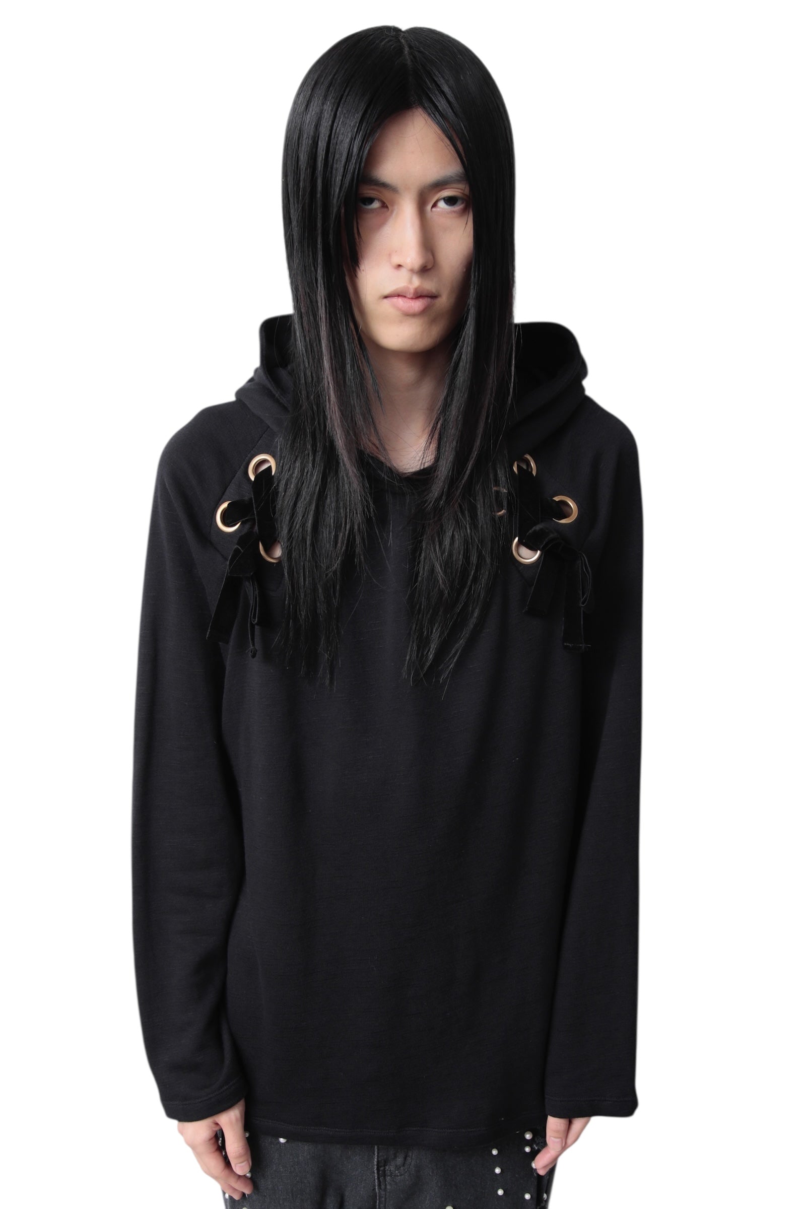 VELVET STRINGS EYELET HOODIE