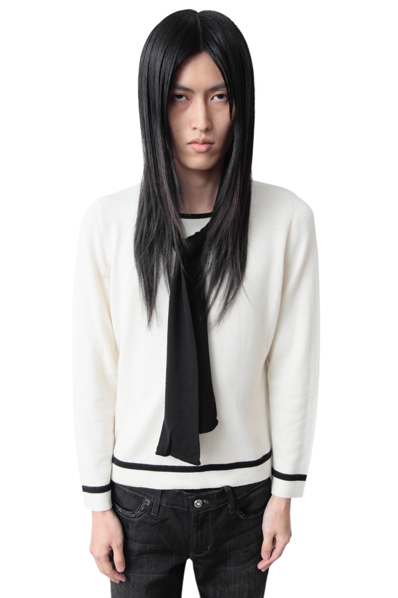 RIBBON TIE BLACK LINE SWEATER