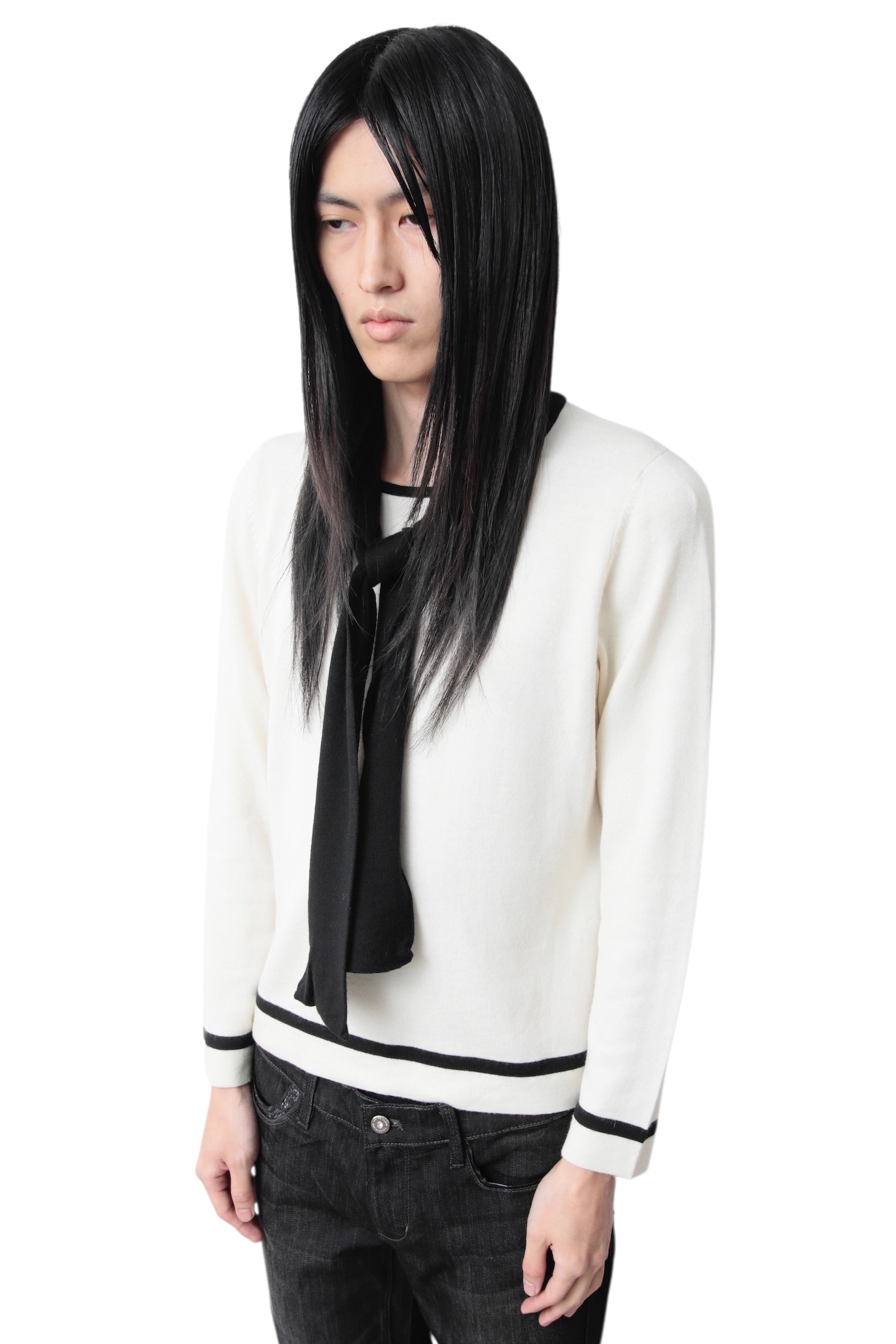RIBBON TIE BLACK LINE SWEATER