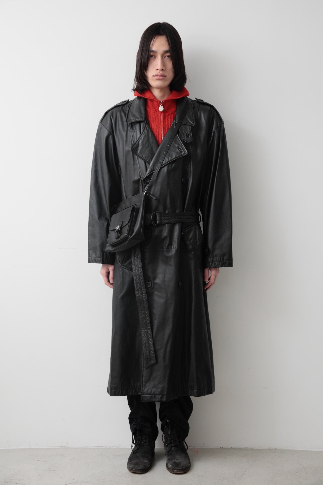 SUPER LONG LEATHER TRENCH COAT