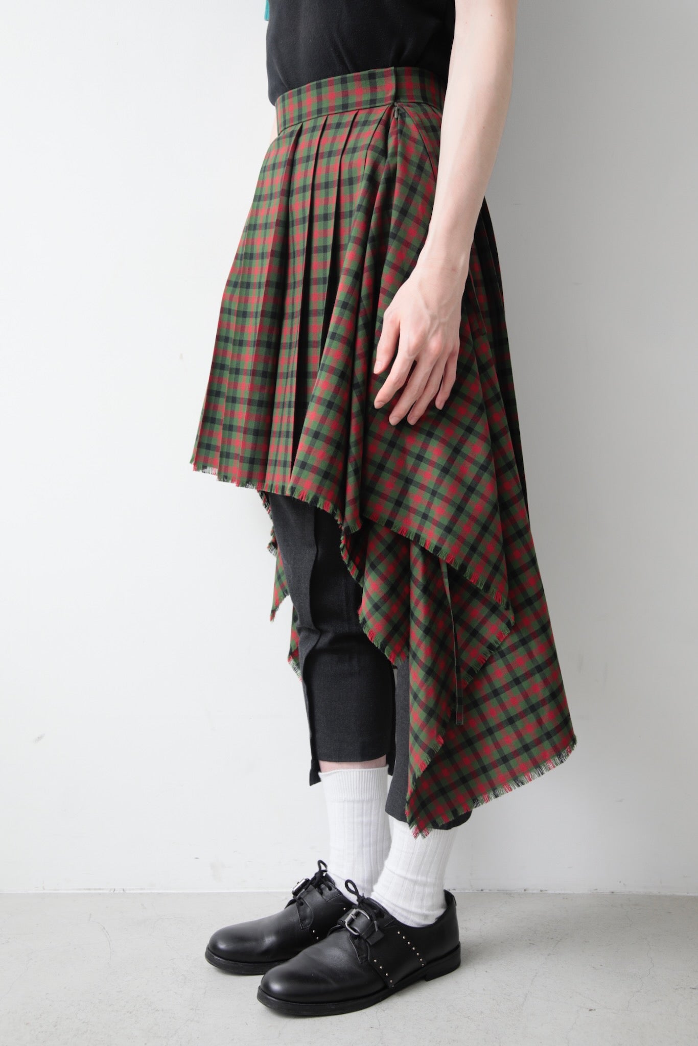 JEAN PAUL GAULTIER ASYMMETRY CHECK SKIRT WITH CHAIN