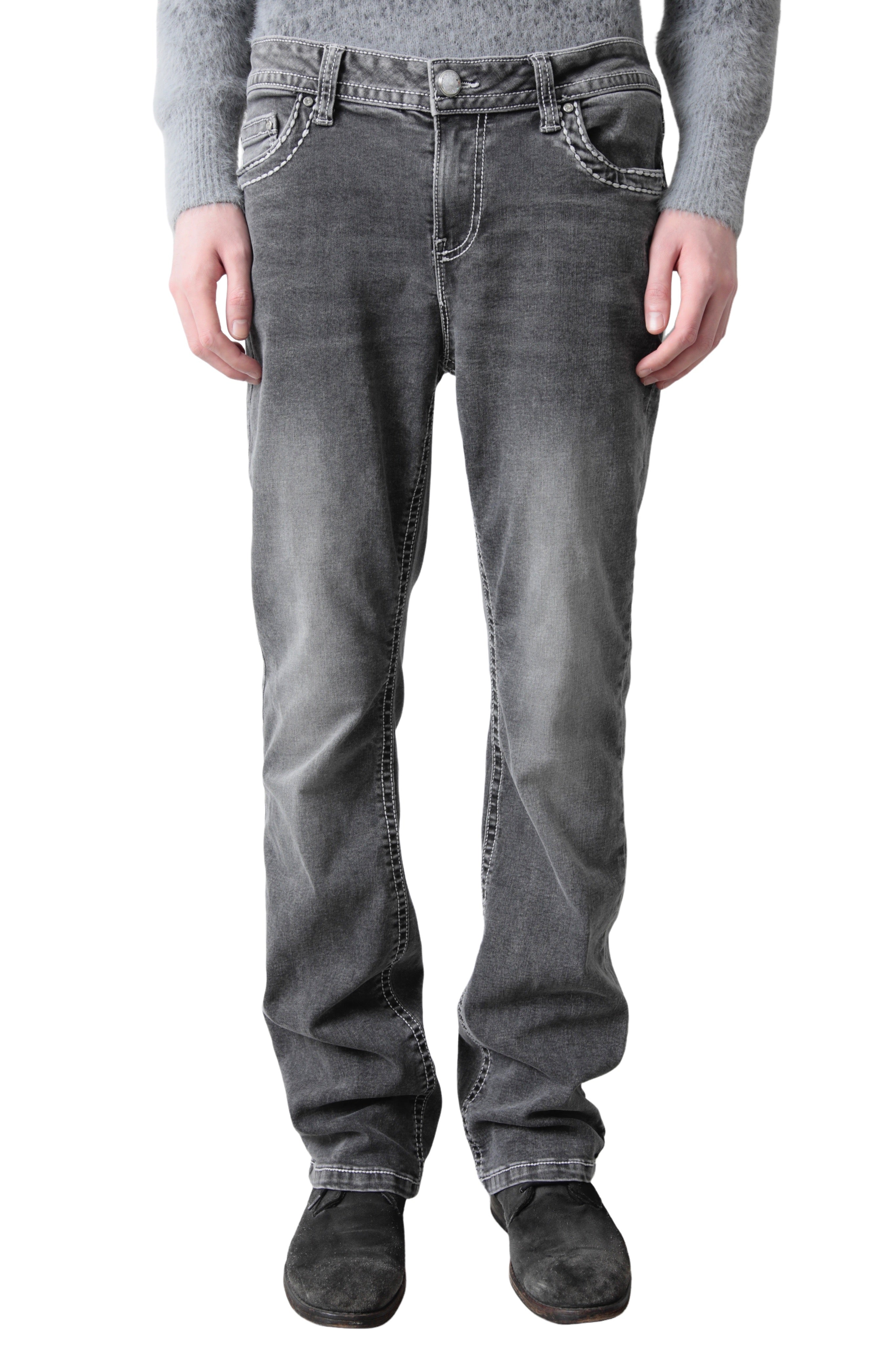 STITCHED FADE FLARE DENIM PANTS