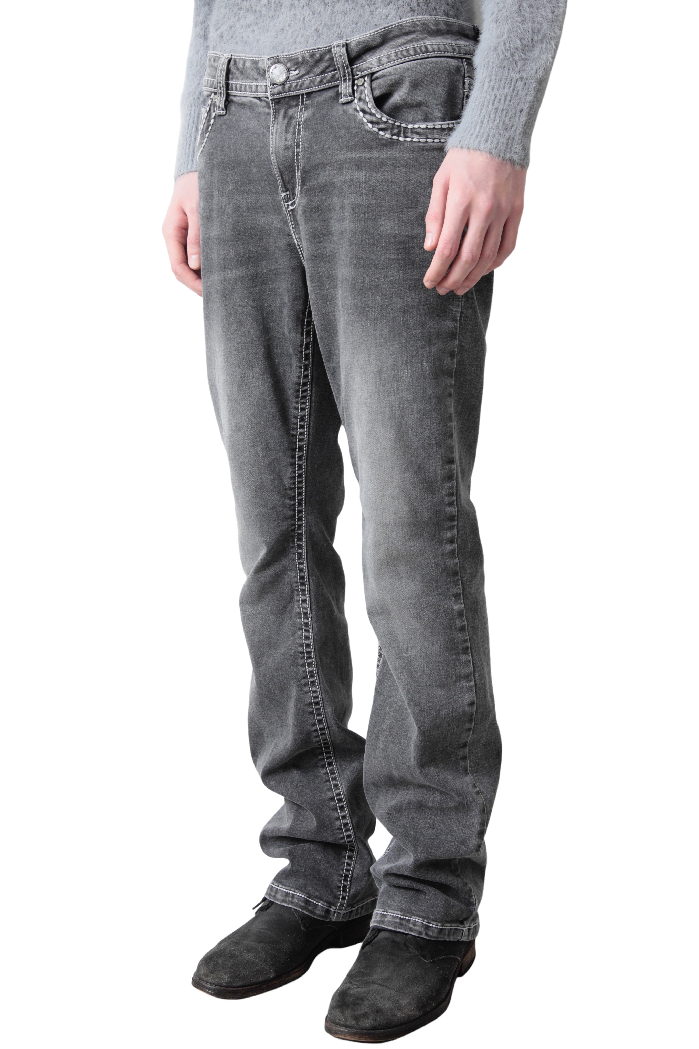 STITCHED FADE FLARE DENIM PANTS