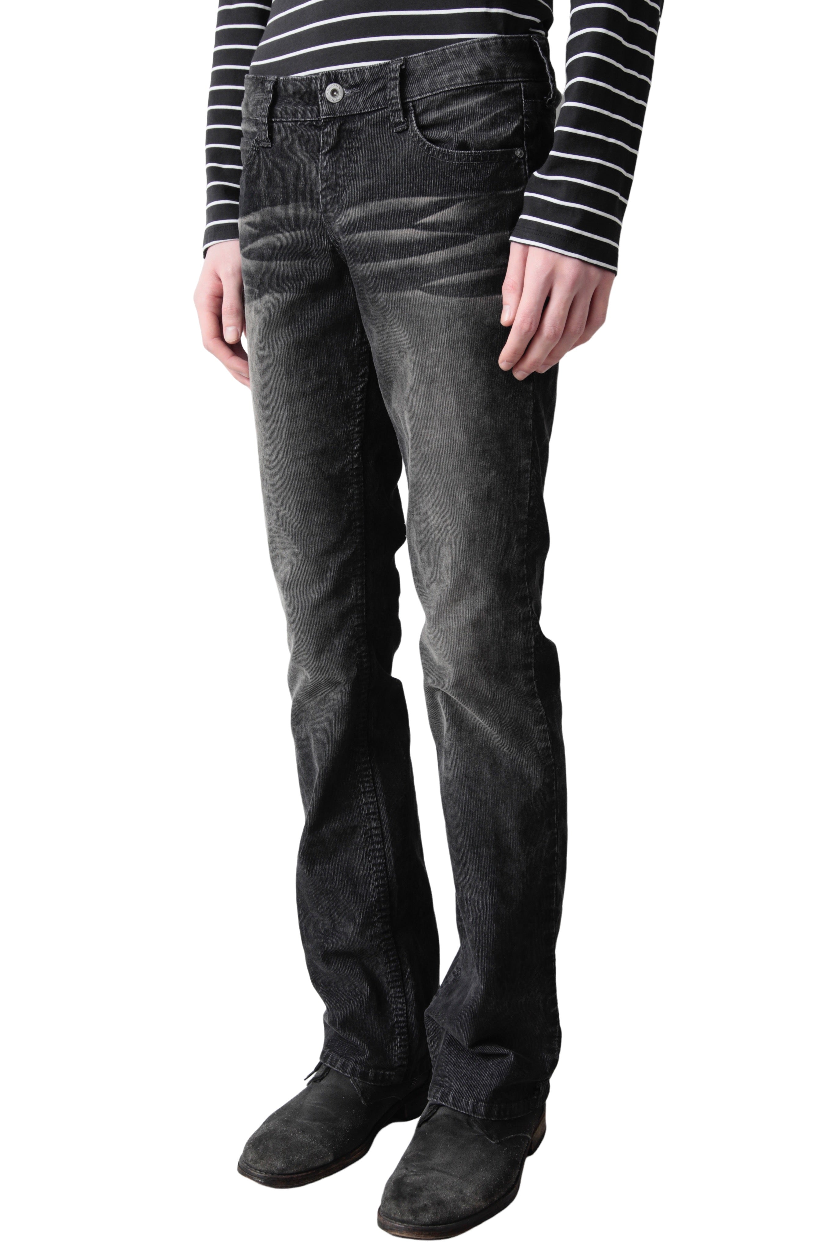 FADED BLACK CORDUROY SLIM PANTS