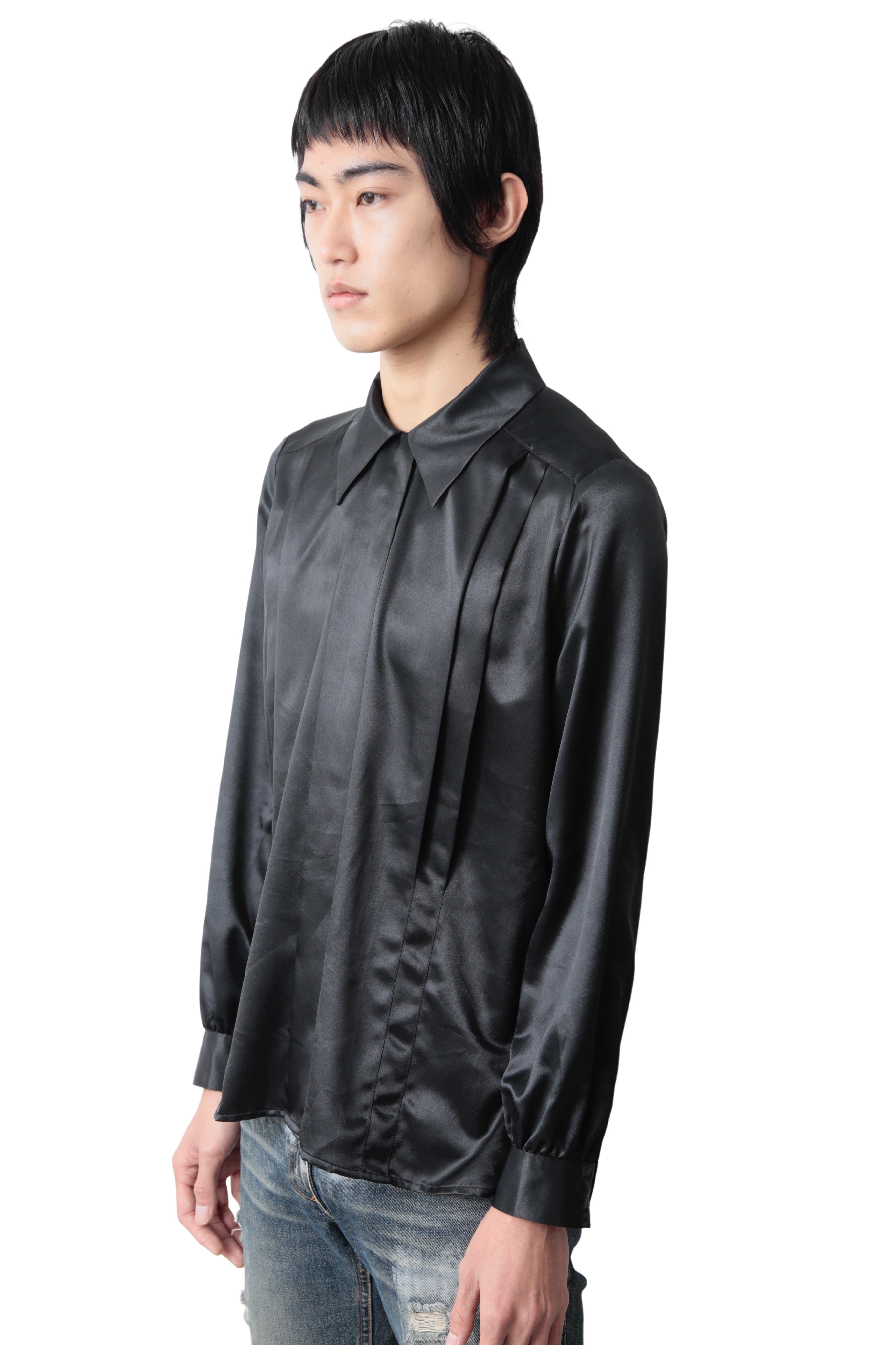 SATIN FLY FRONT DRESS SHIRT
