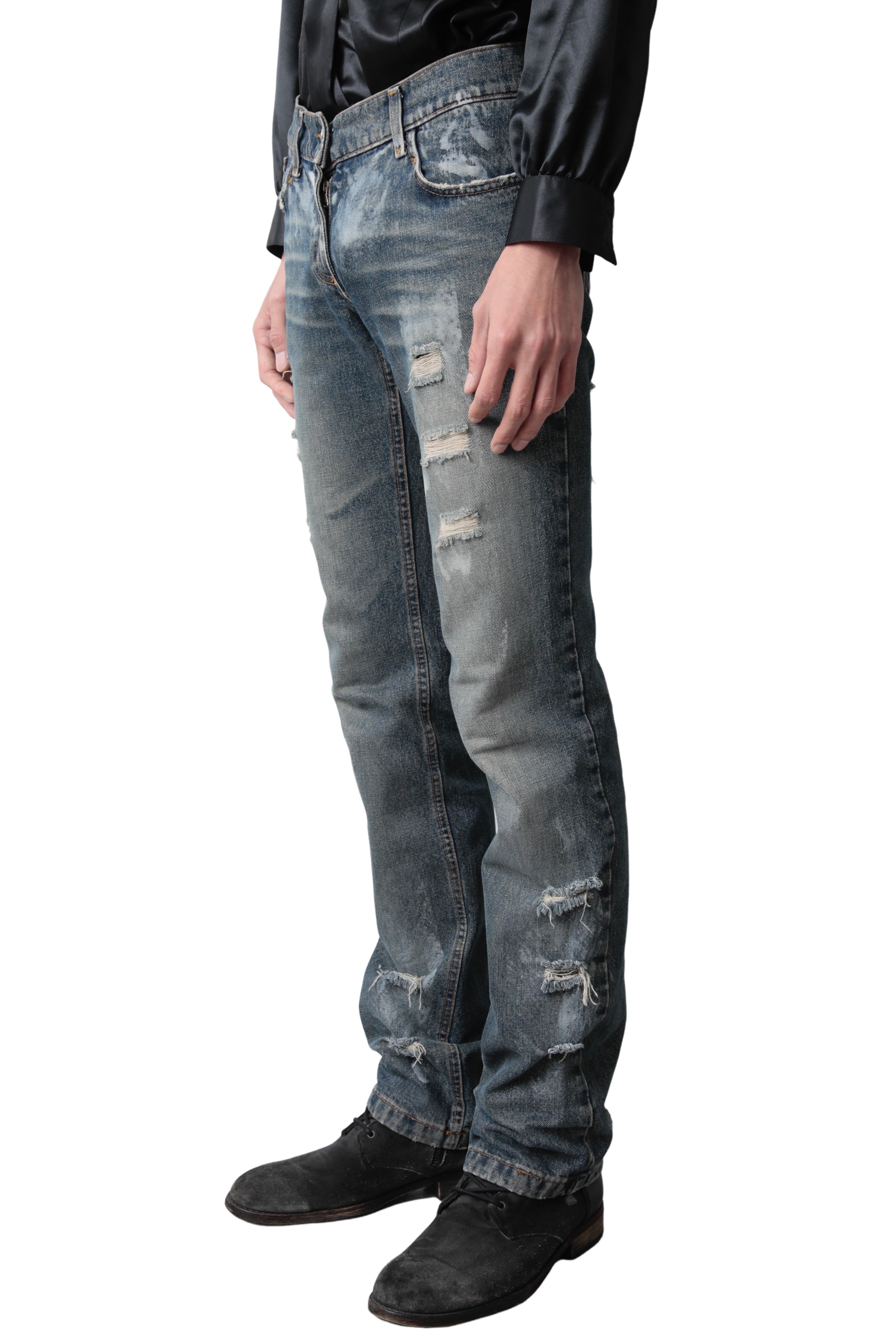 DOLCE&amp;GABBANA PAINT RIPPED SLIM DENIM PANTS