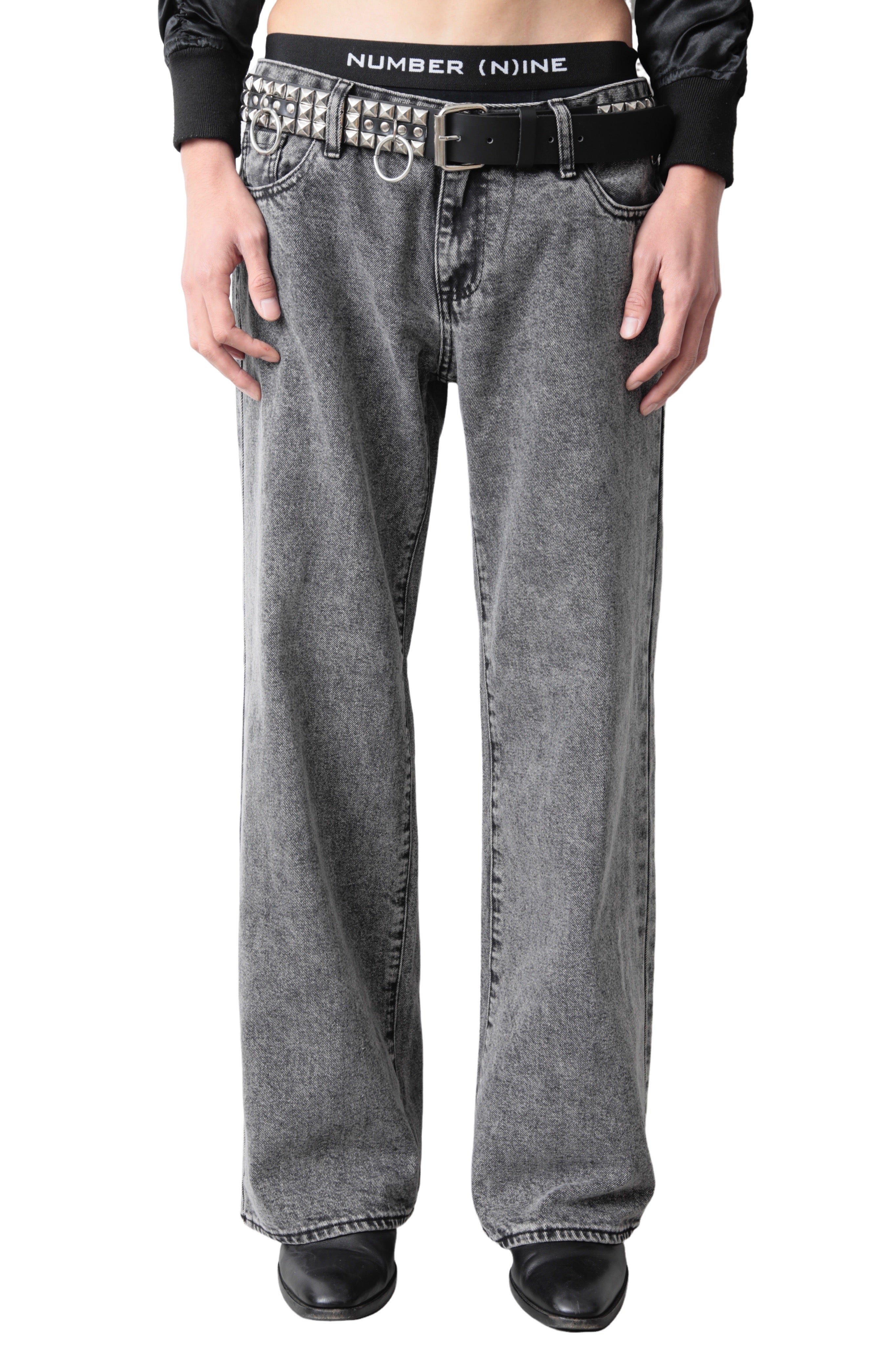 WASHED GRAY WIDE DENIM PANTS