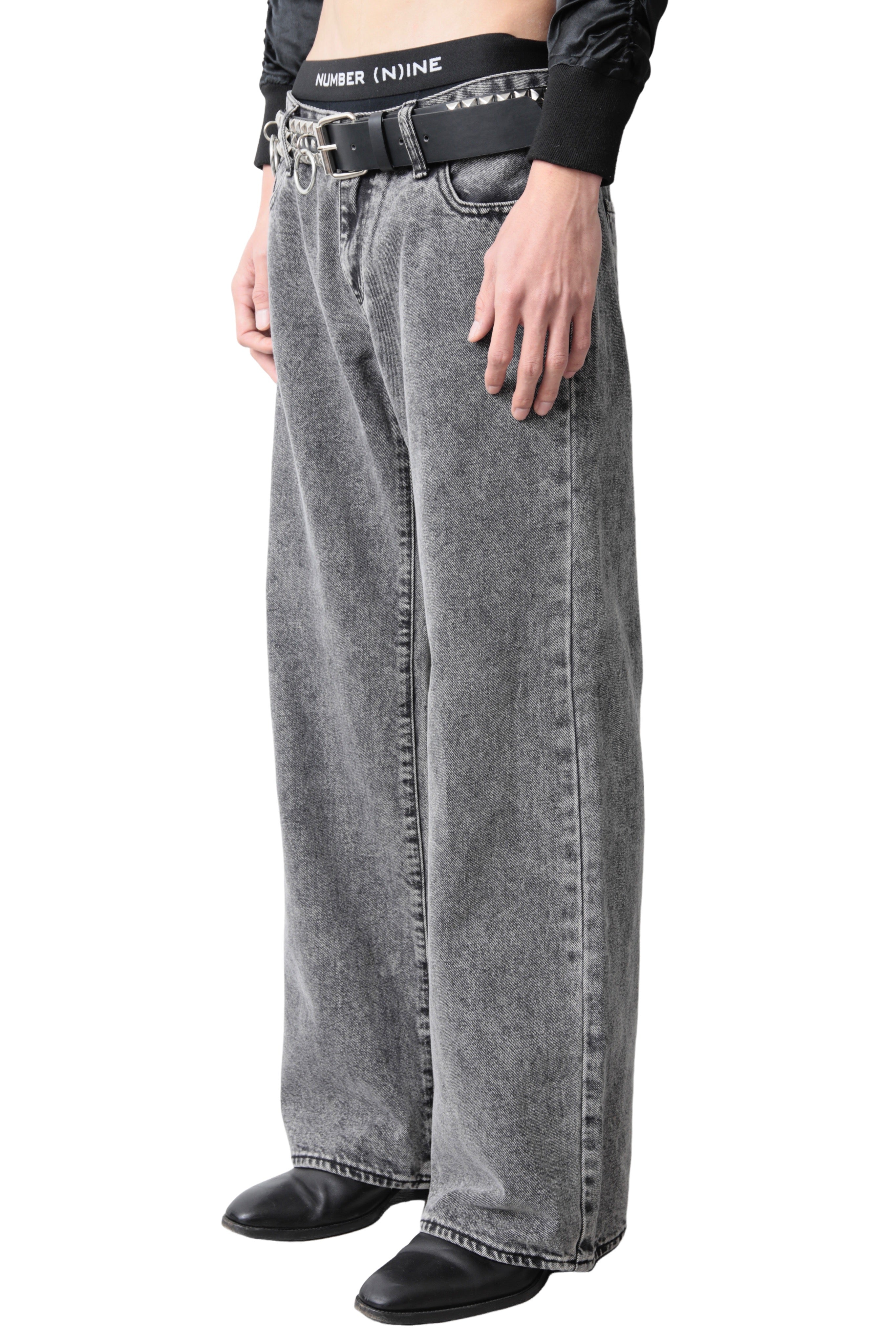 WASHED GRAY WIDE DENIM PANTS