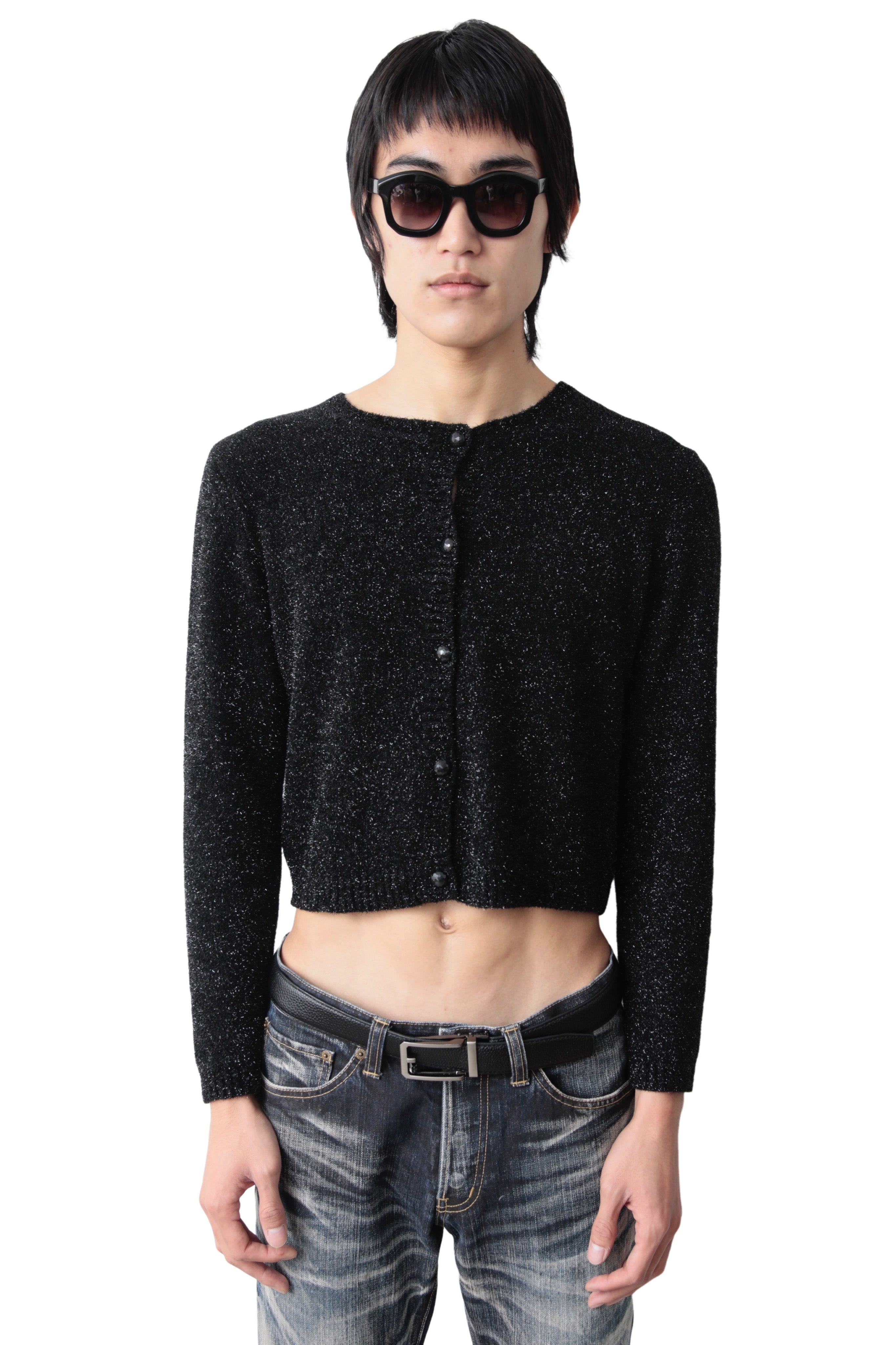CROPPED BLACK LAME CARDIGAN