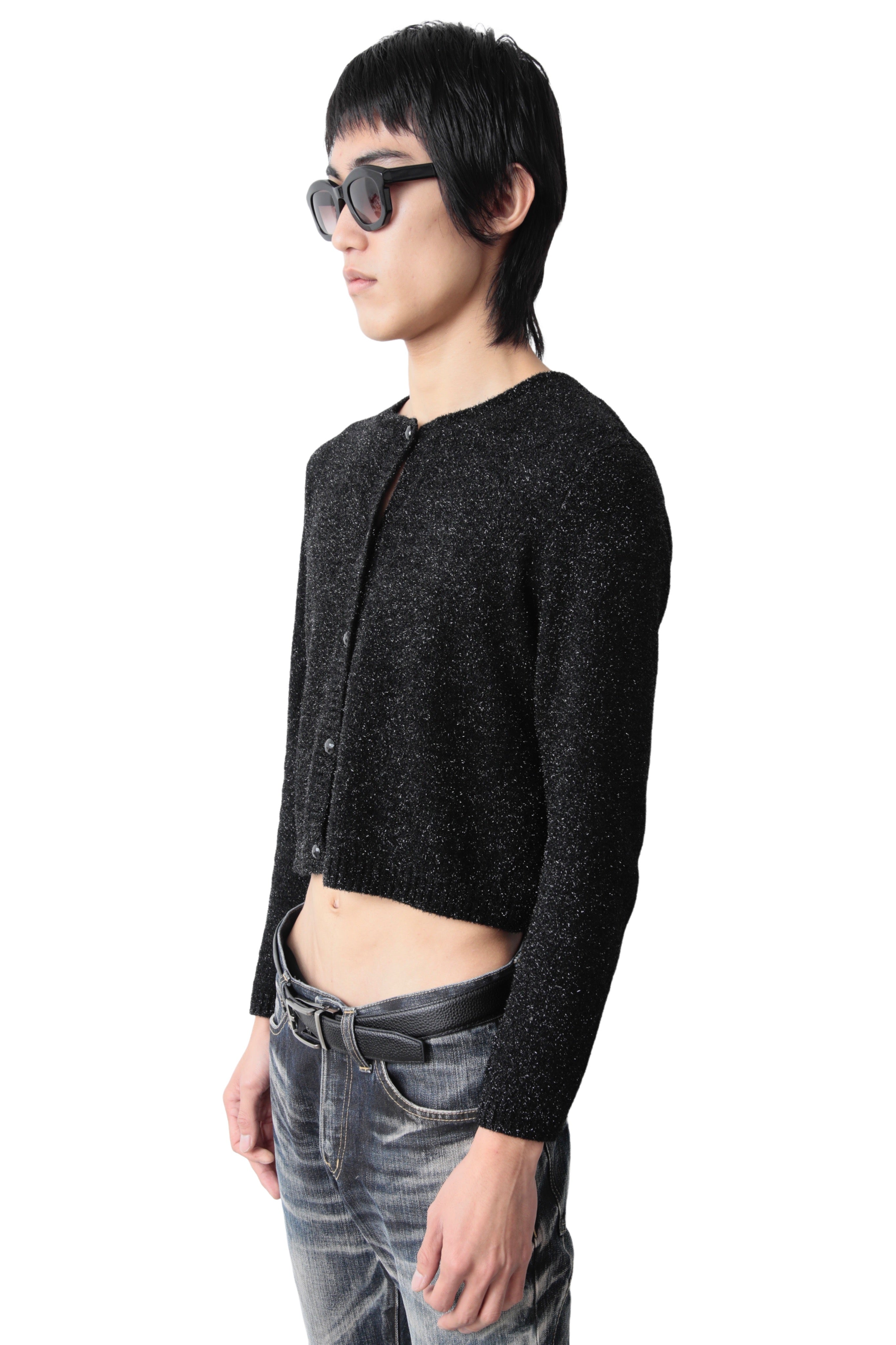 CROPPED BLACK LAME CARDIGAN