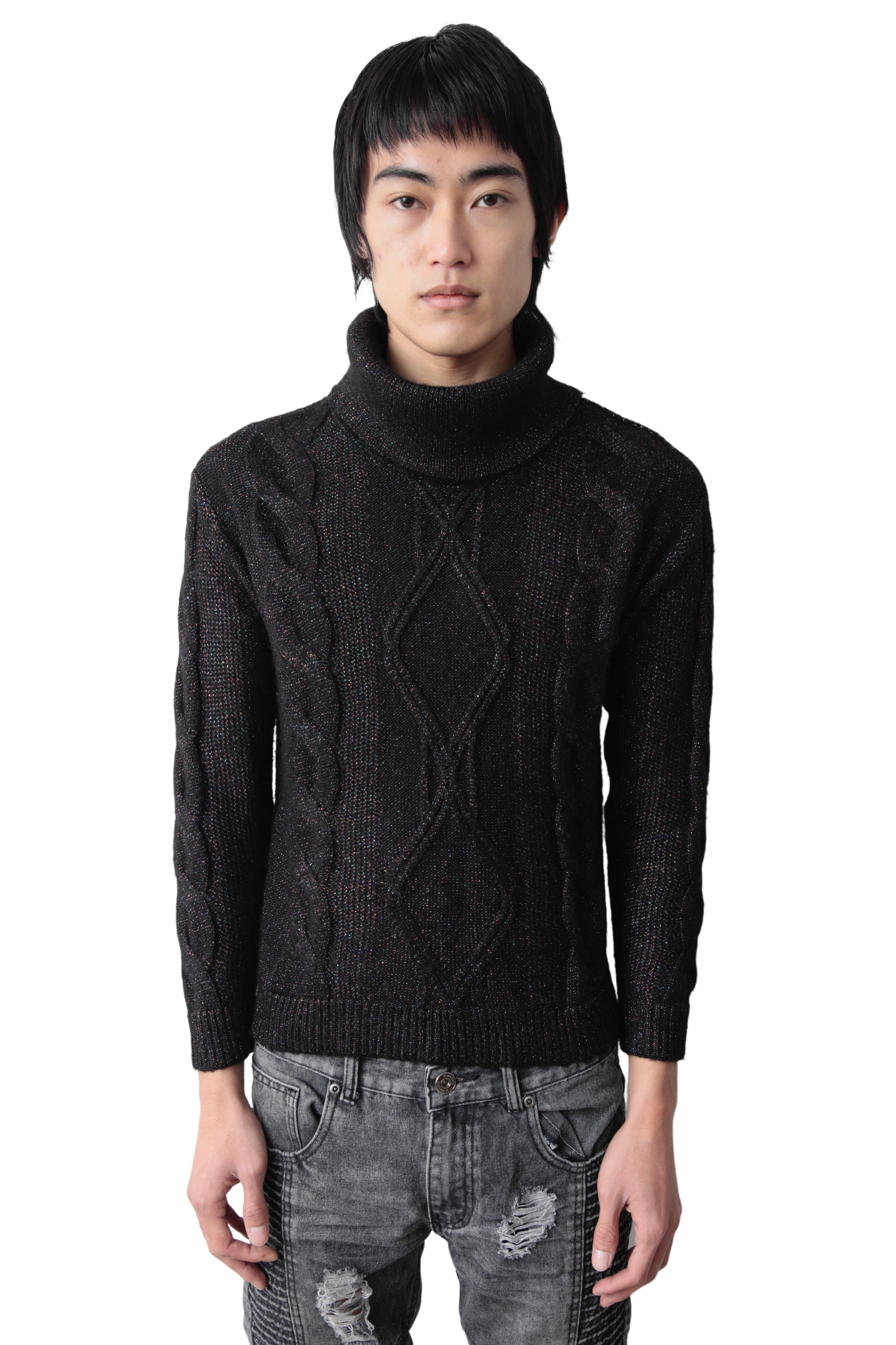 LAME CABLE HIGH NECK SWEATER