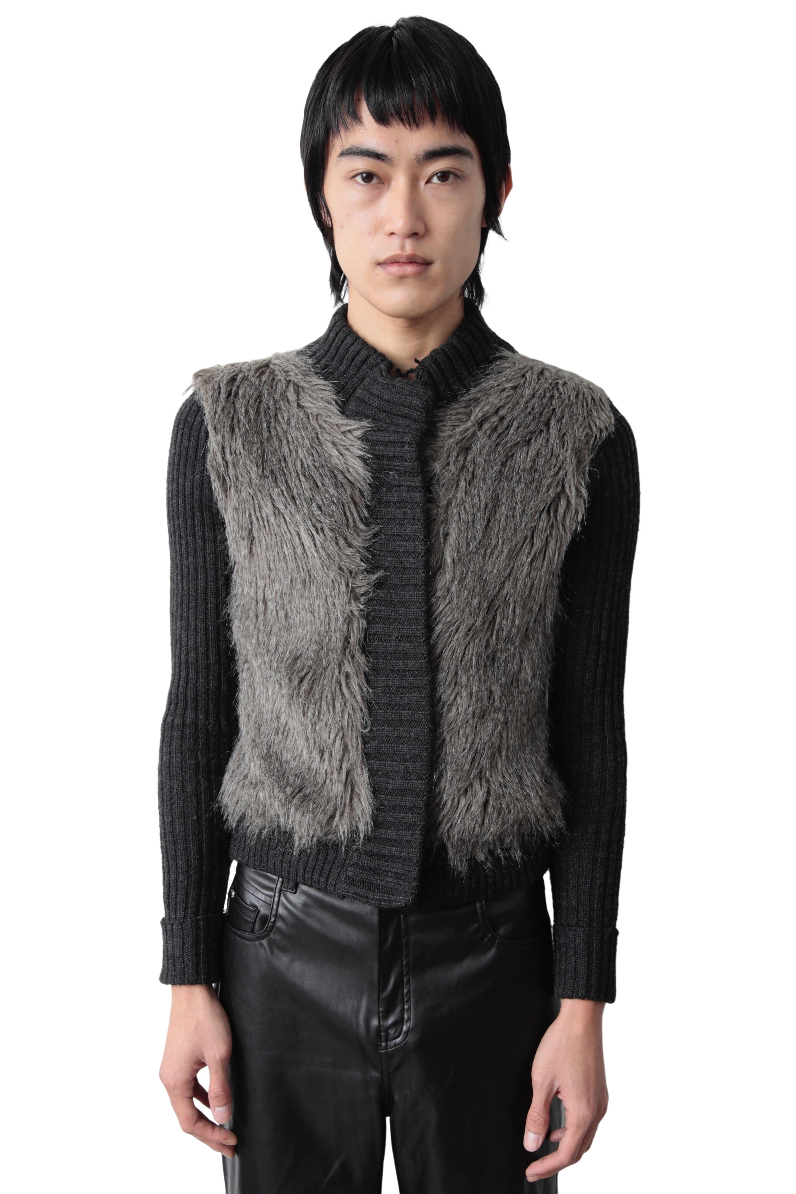 FUR KNIT BUTTON UP BLOUSON