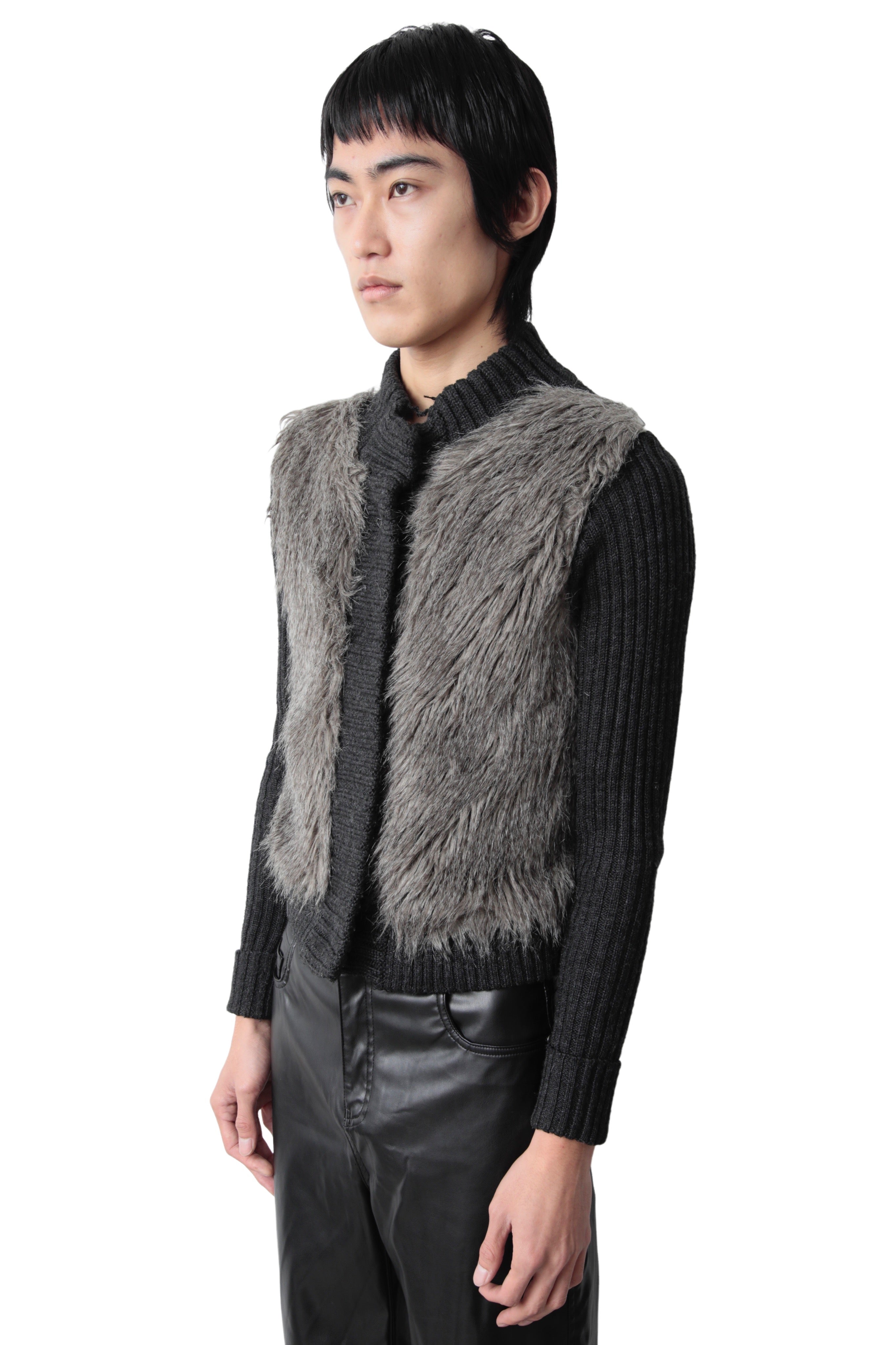 FUR KNIT BUTTON UP BLOUSON