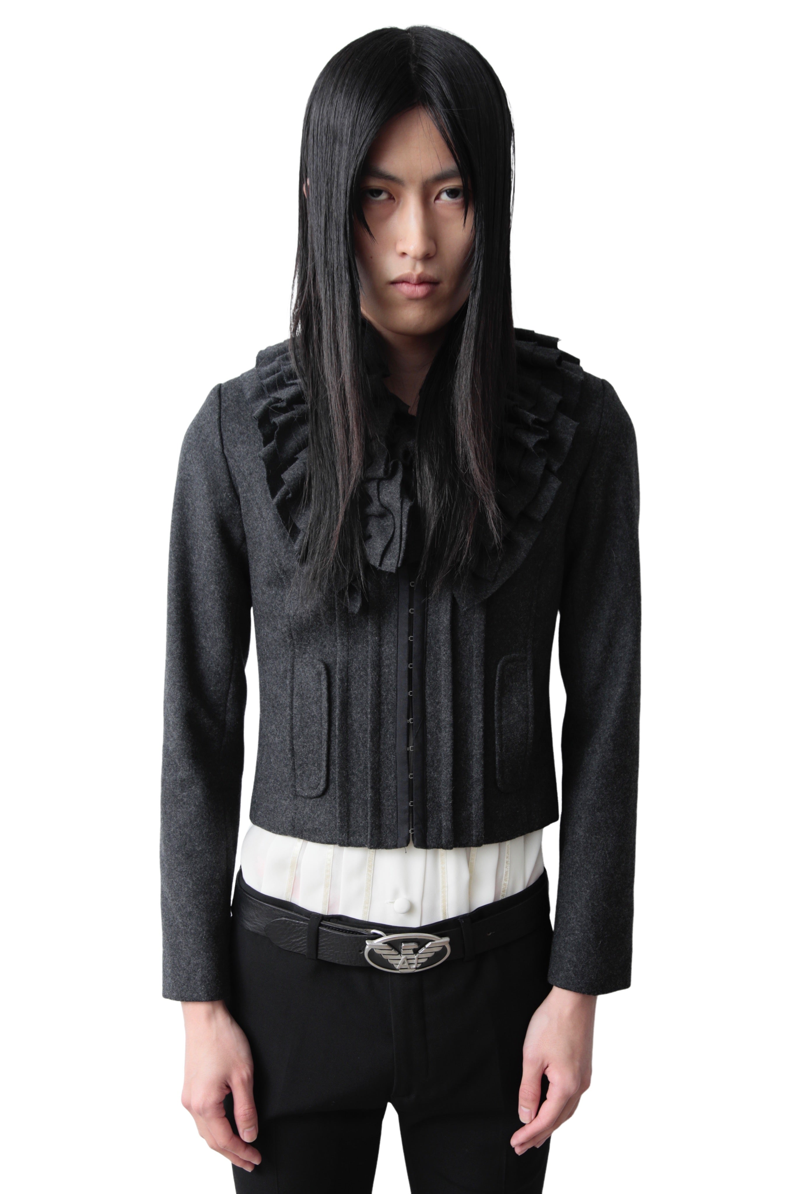 FRILL COLLAR CROPPED BLOUSON