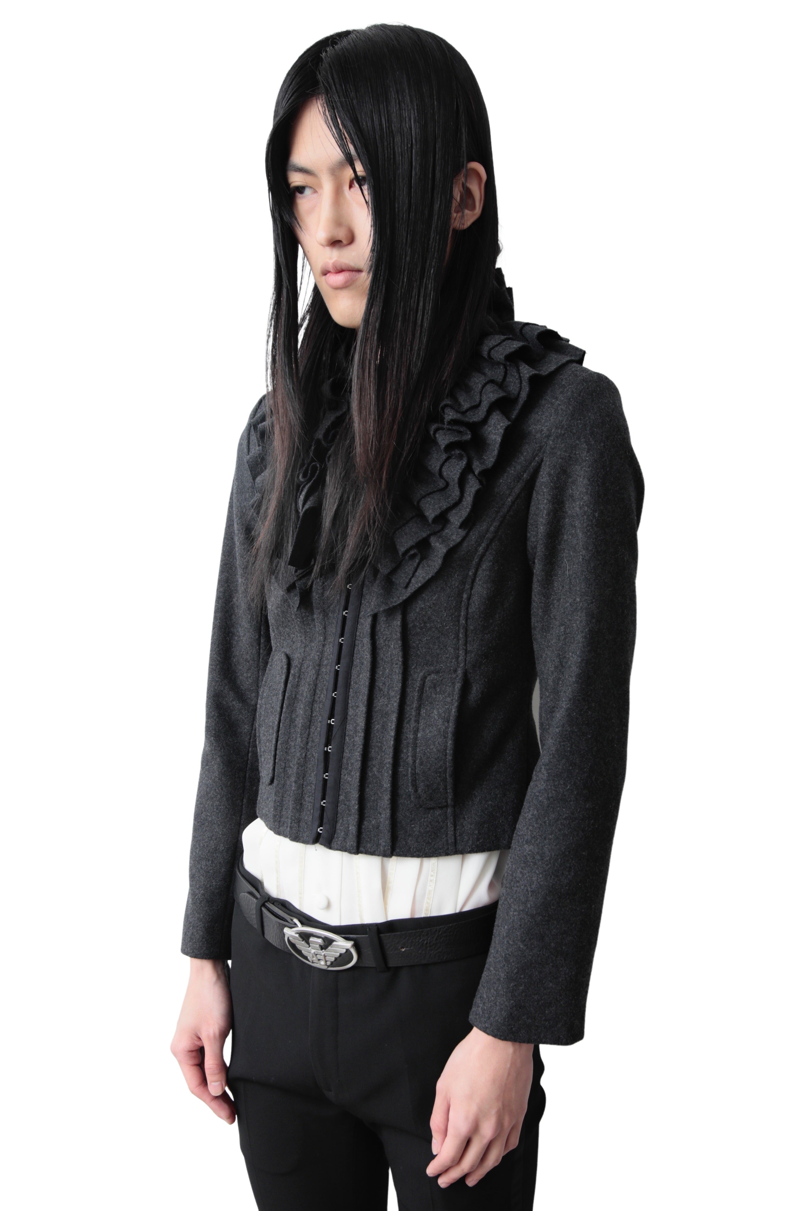 FRILL COLLAR CROPPED BLOUSON