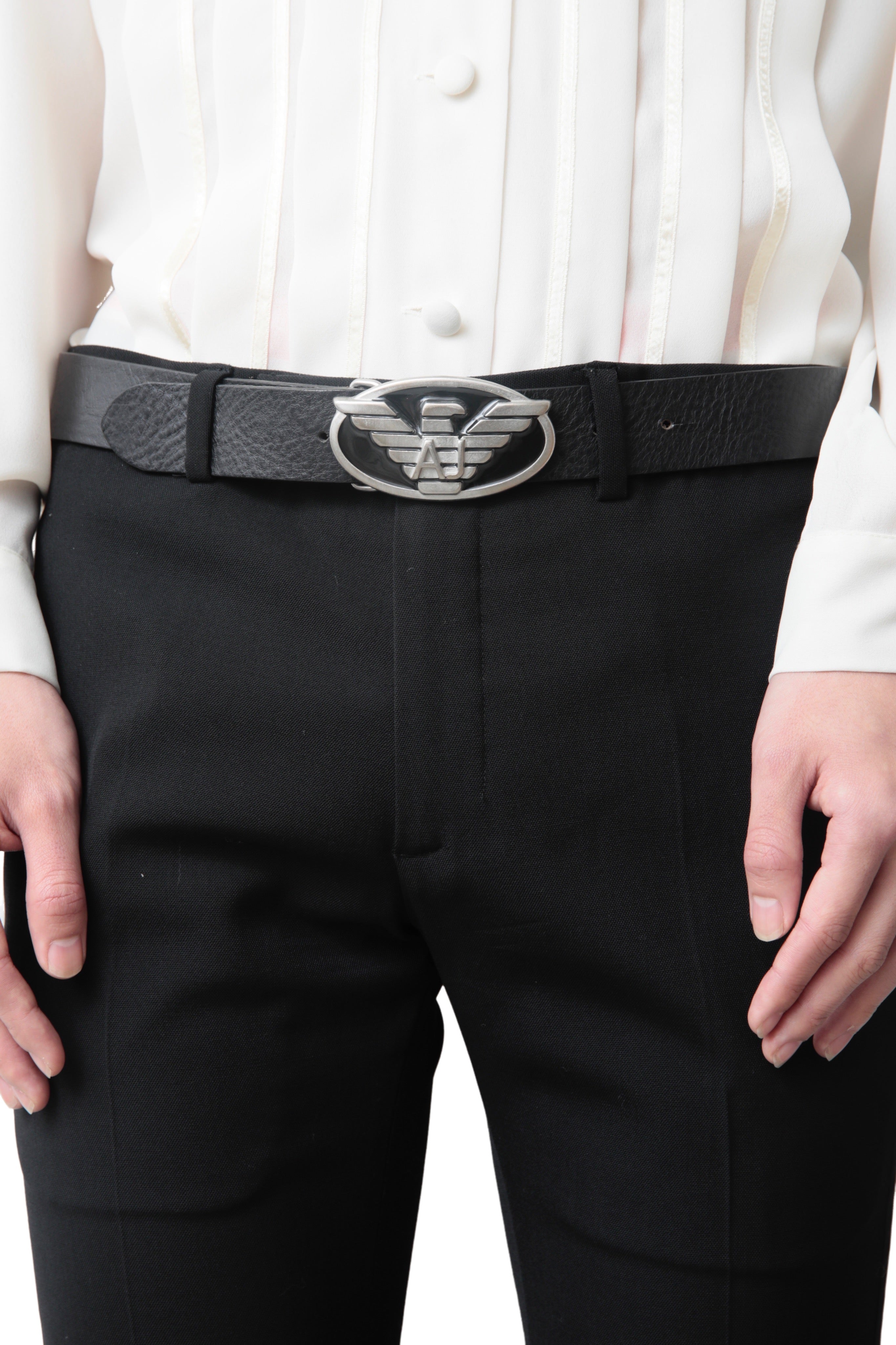 ARMANI JEANS LOGO LEATHER BELT