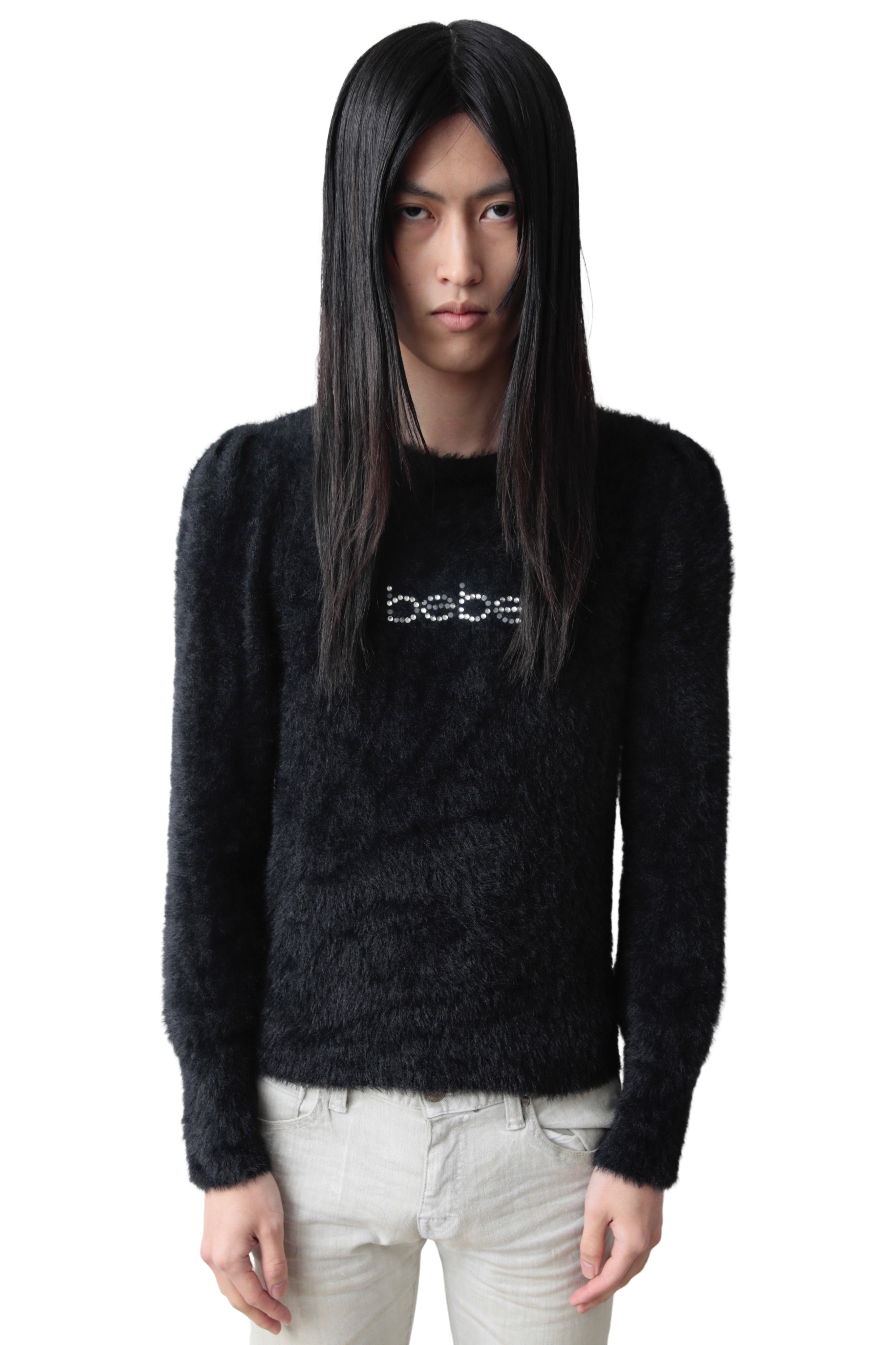 PUFF SHOULDER RHINESTONE SWEATER