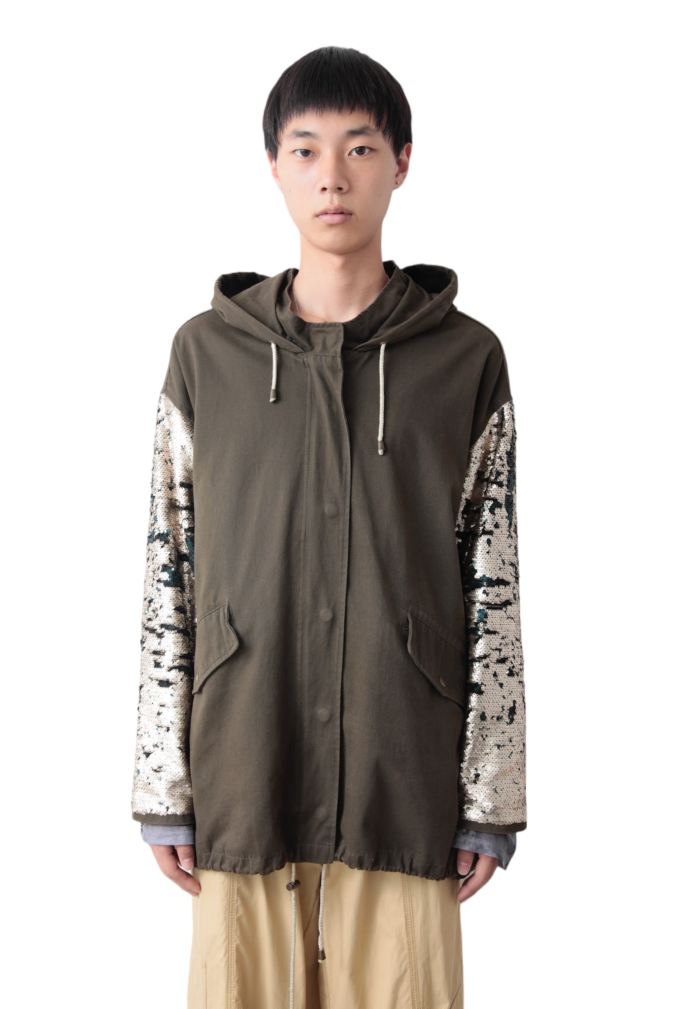 SEQUINS MILITARY HOODED BLOUSON