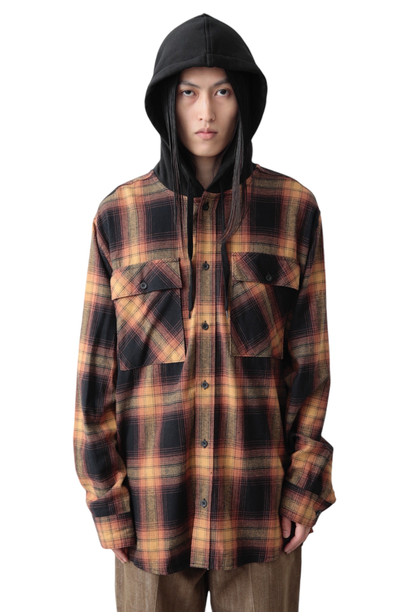 OMBRE CHECK SHIRT HOODIE