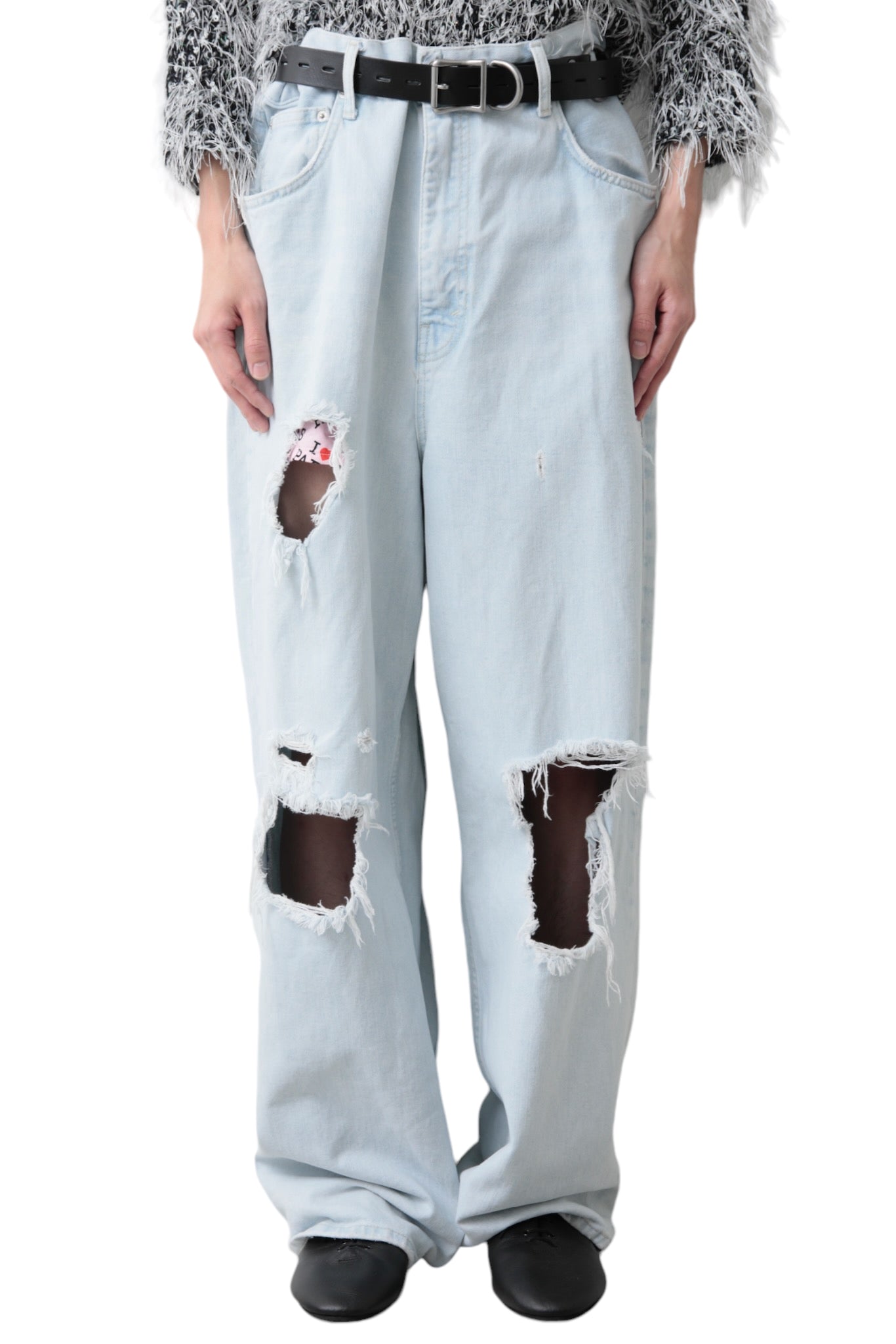 CRUSHED BLUE BAGGY DENIM PANTS