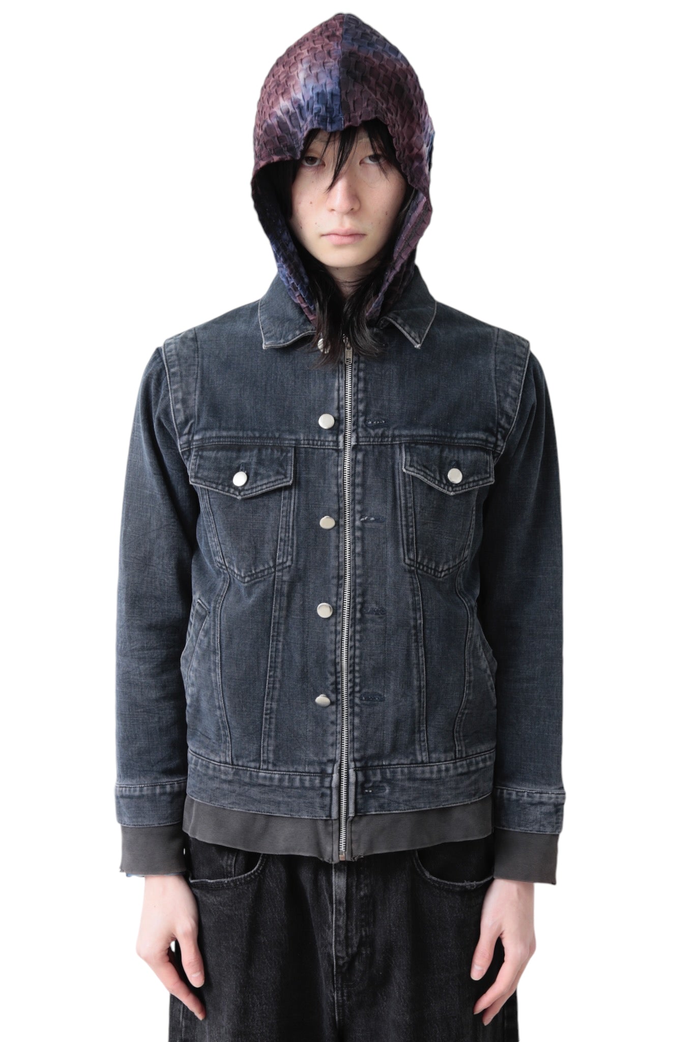 VINTI ANDREWS CUT SEW LAYERED ZIP UP DENIM JACKET