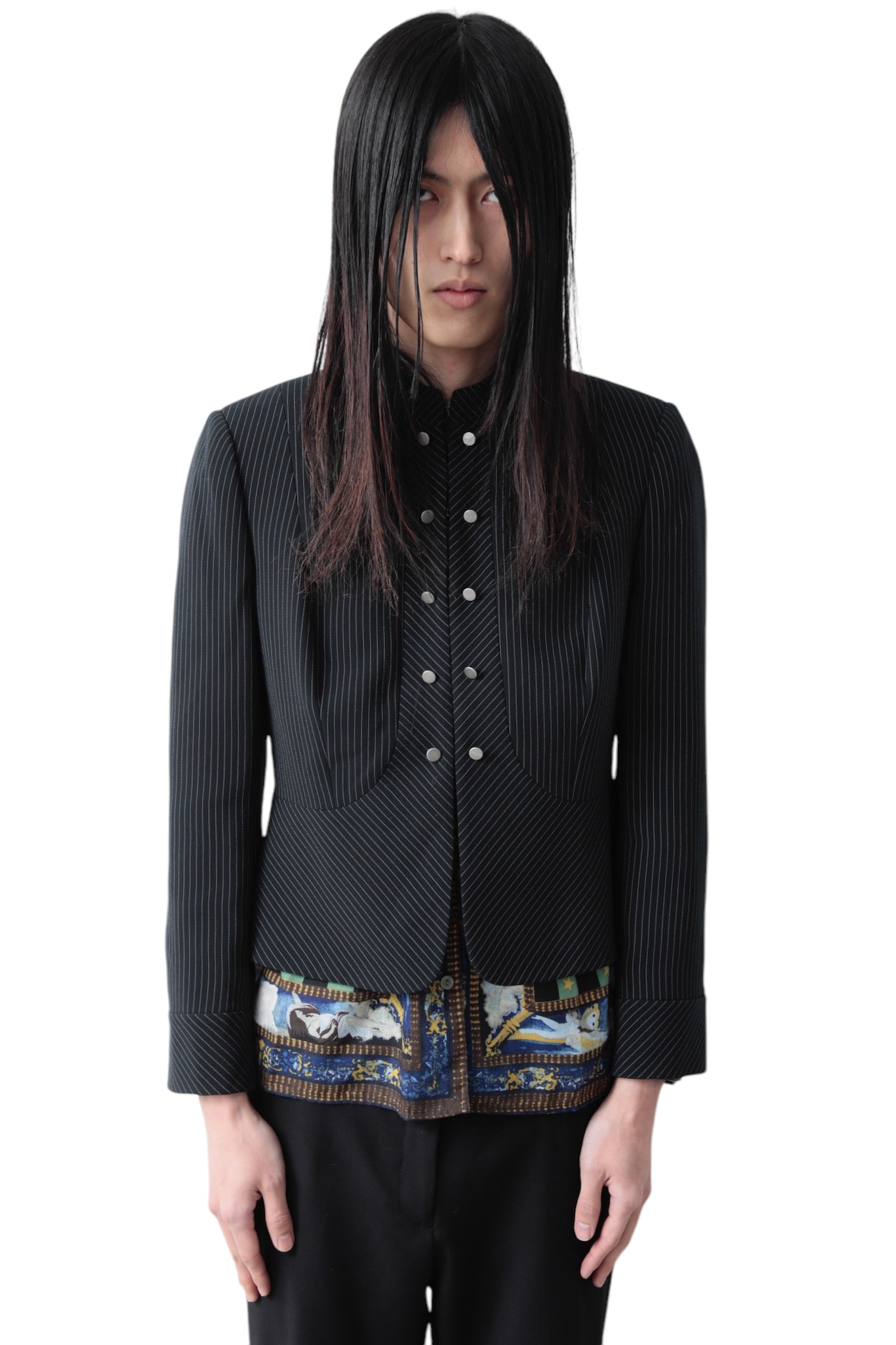 CROPPED PIN STRIPE NAPOLEON JACKET