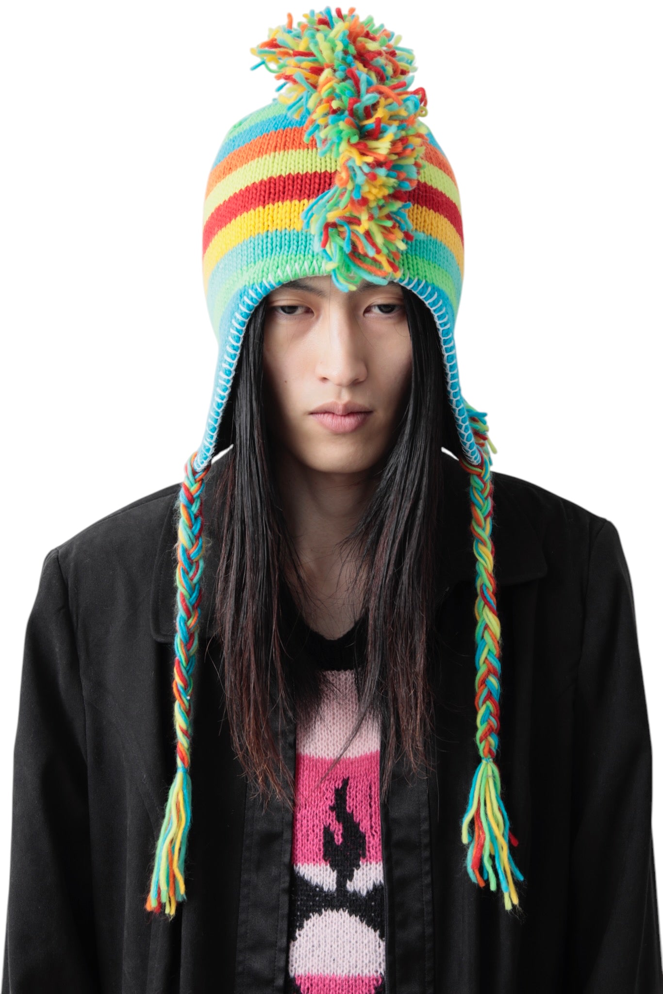 RAINBOW HAND KNIT MOHAWK BEANIE