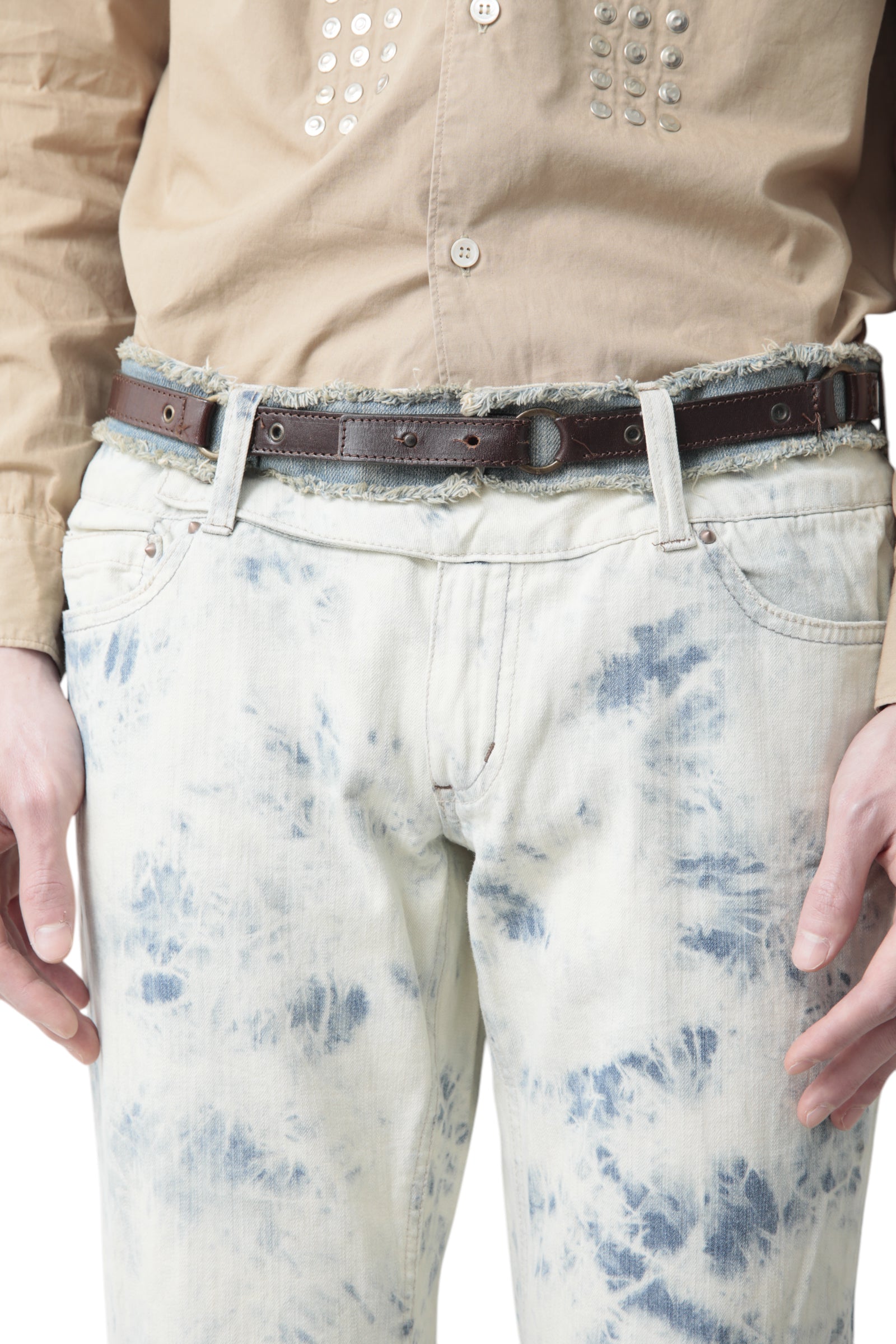 DOLCE&amp;GABBANA DENIM DOCKING LEATHER BELT