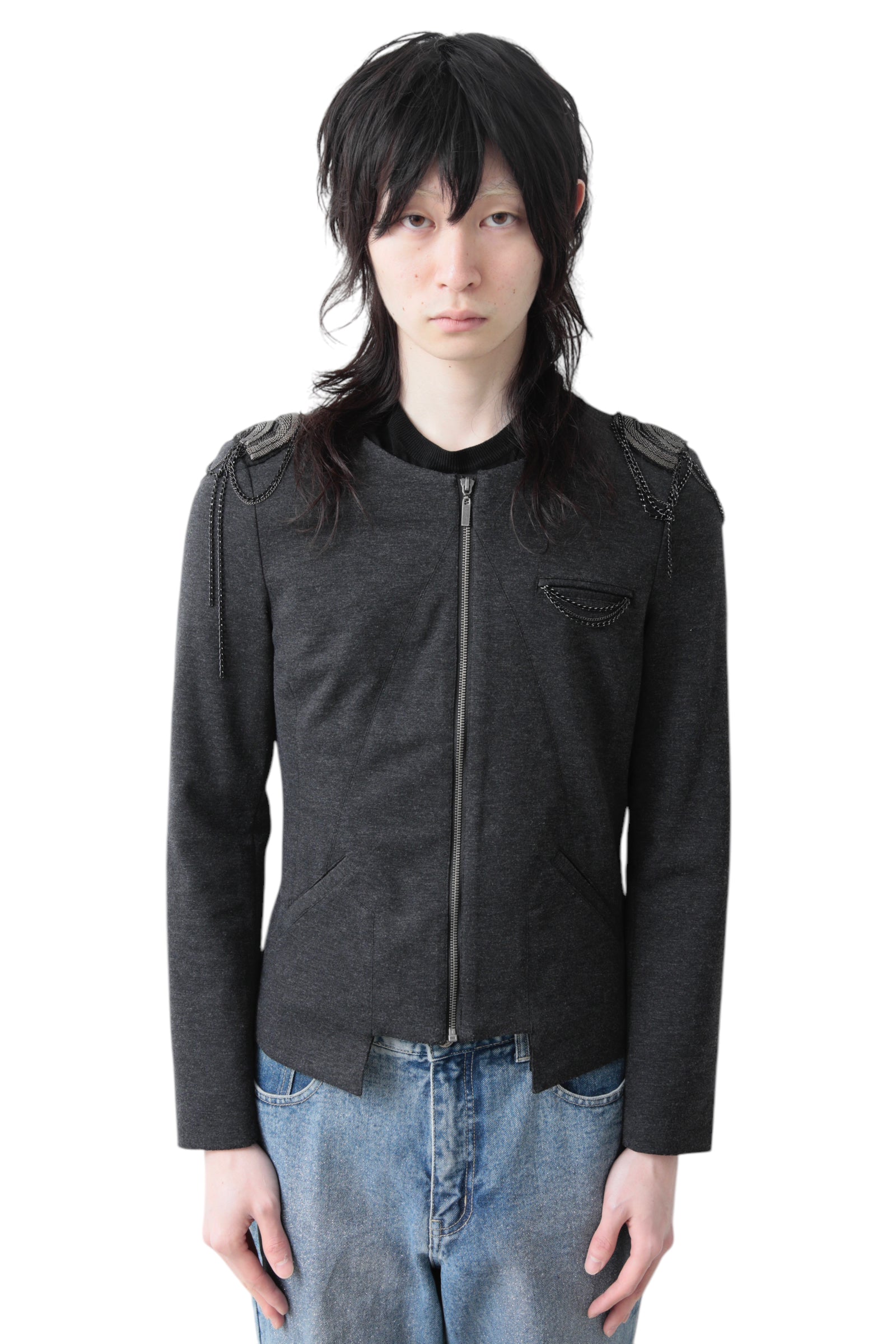 CHAIN SHOULDER NO COLLAR JACKET