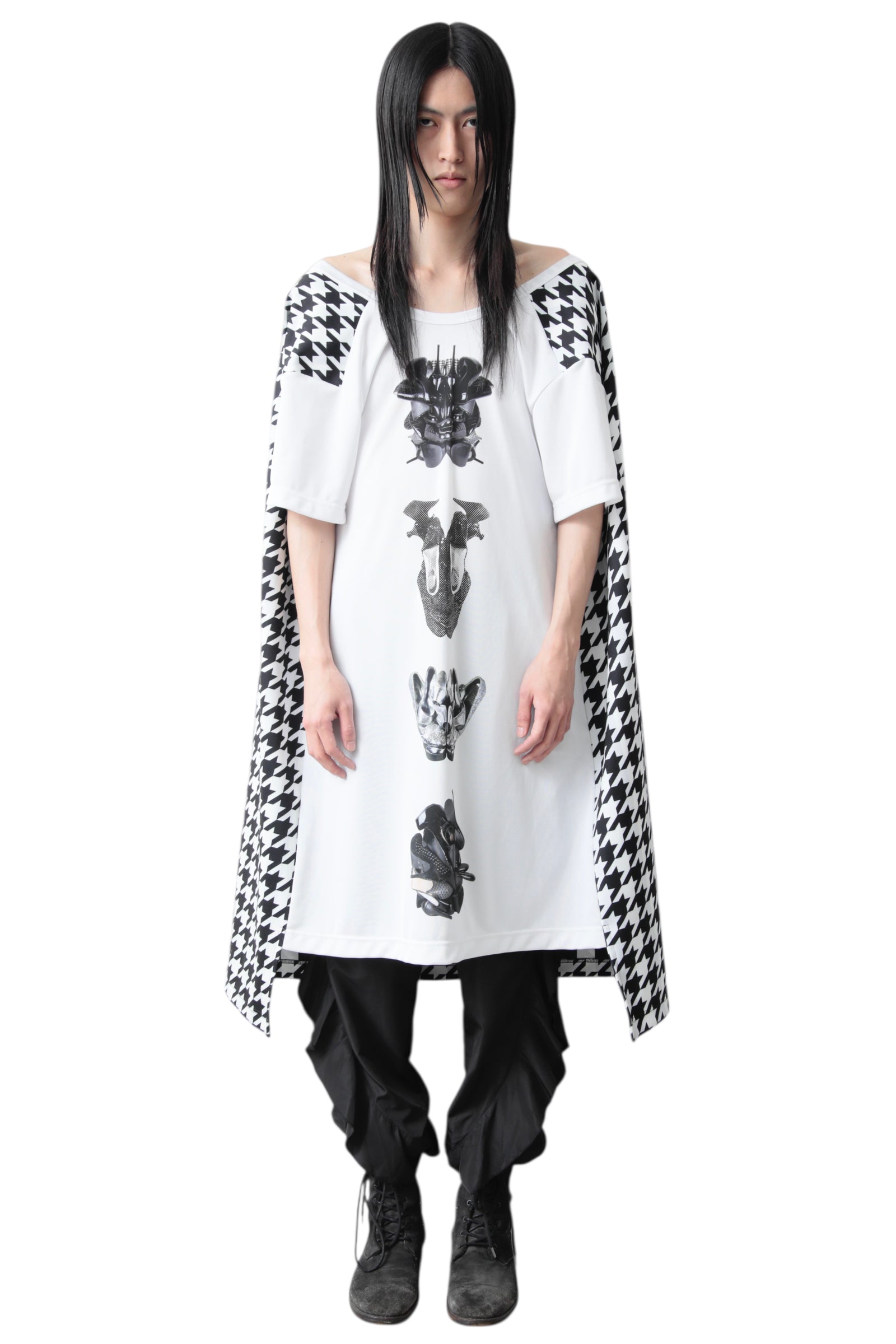 AD2021 COMME DES GARCONS HOMME PLUS HOUNDSTOOTH DOCKING OVERSIZED T-SHIRT