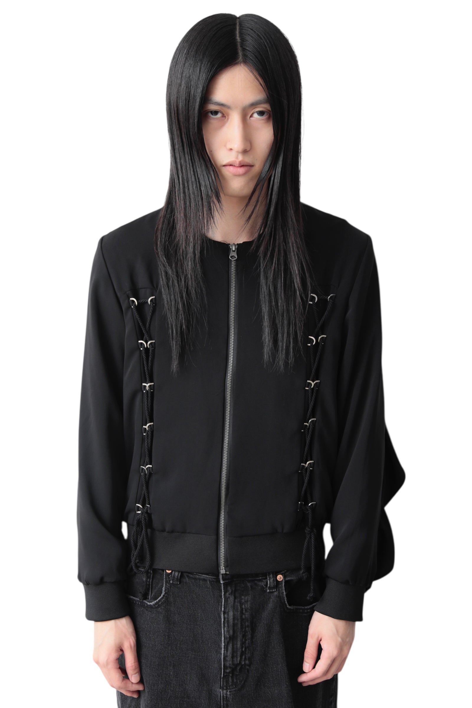 LACE UP FRILL ZIP UP BLOUSON
