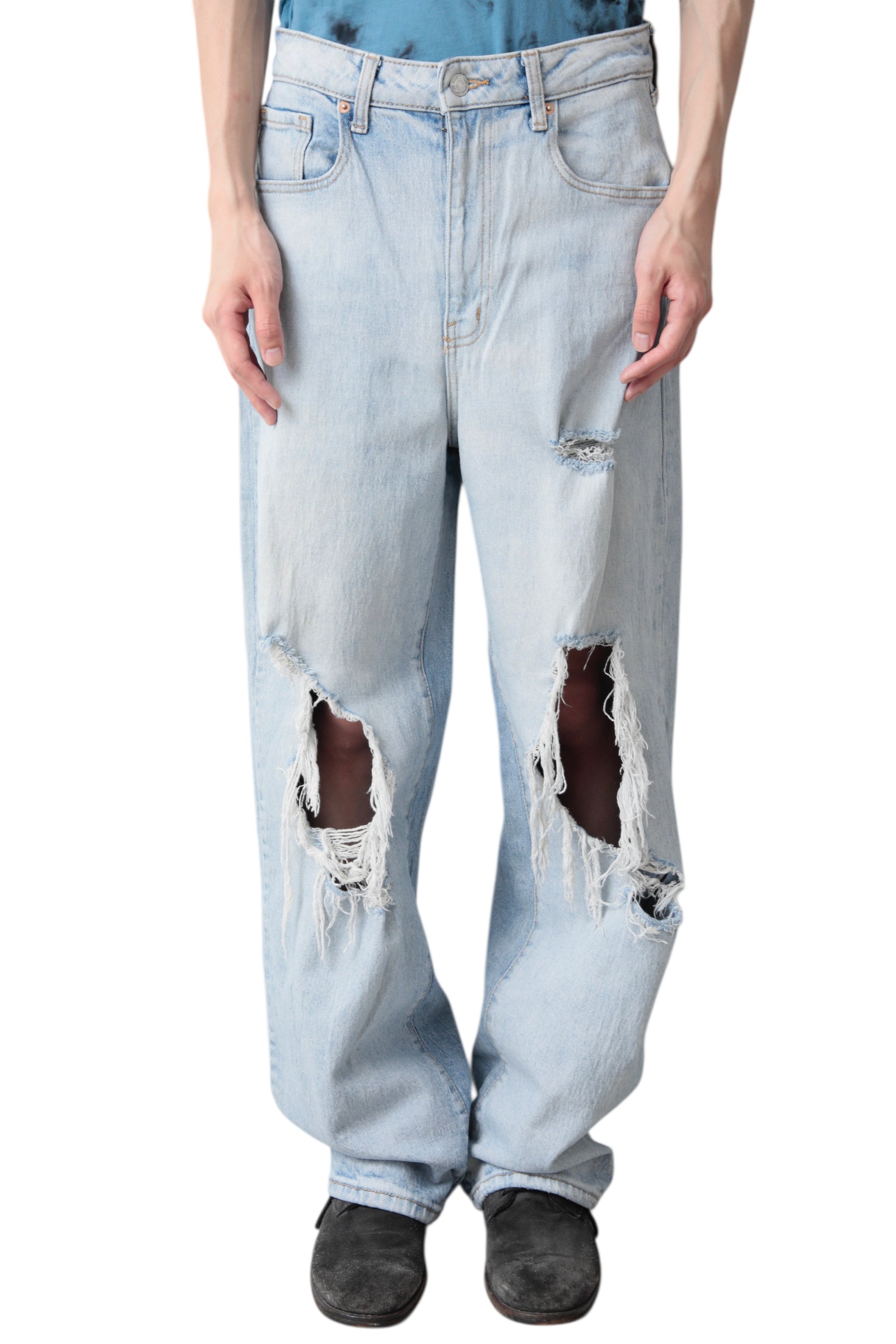CRUSHED WASHED BAGGY DENIM PANTS
