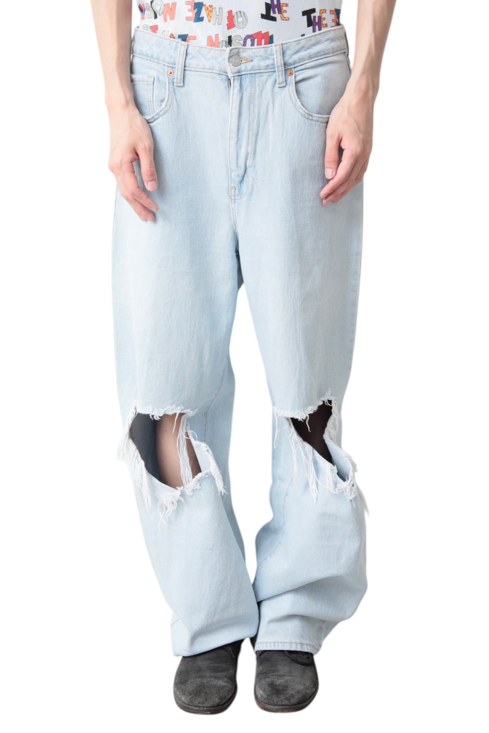 CRUSHED ICE BLUE BAGGY DENIM PANTS