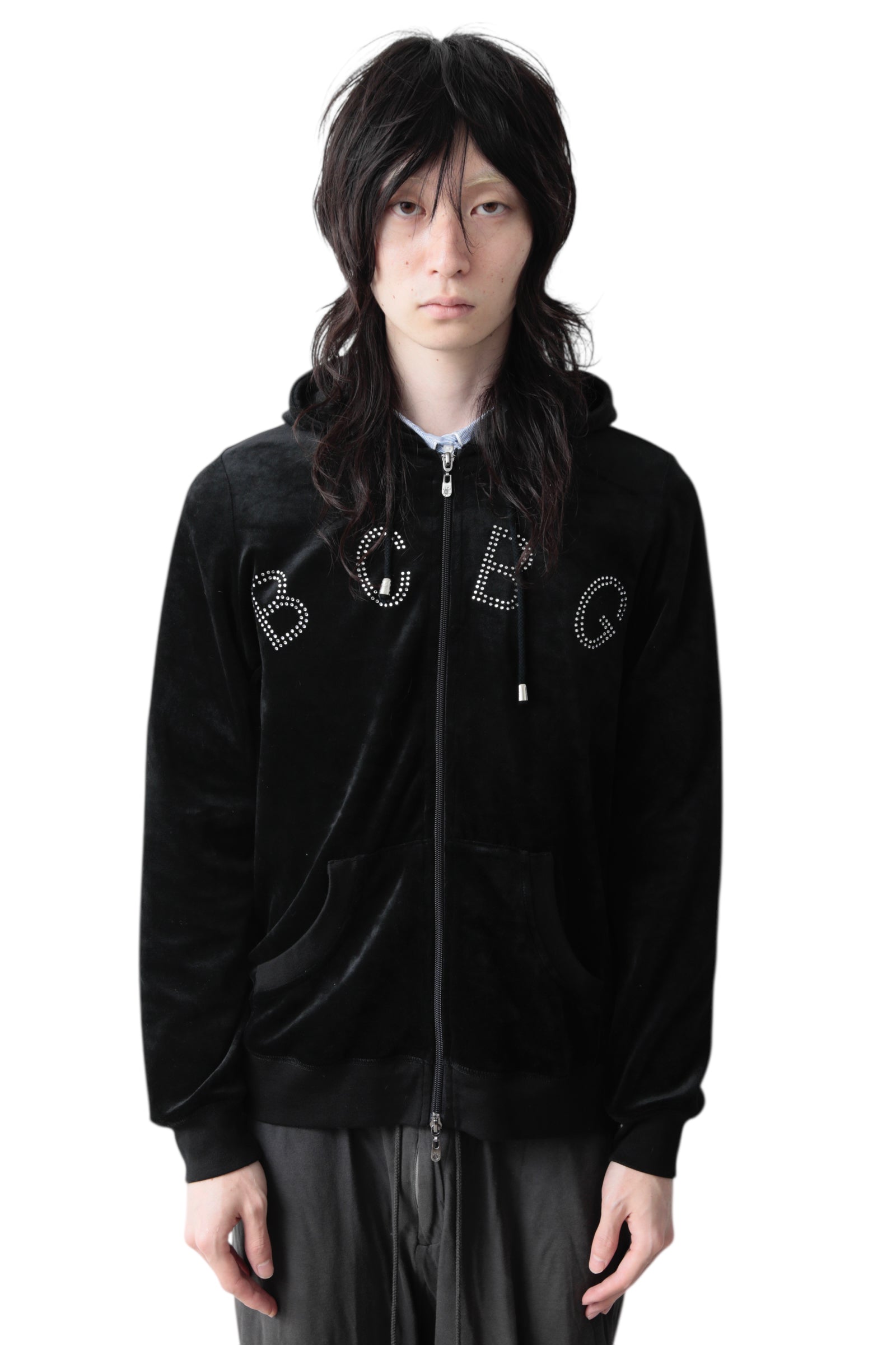 "BCBG" RHINESTONE VELOR HOODIE