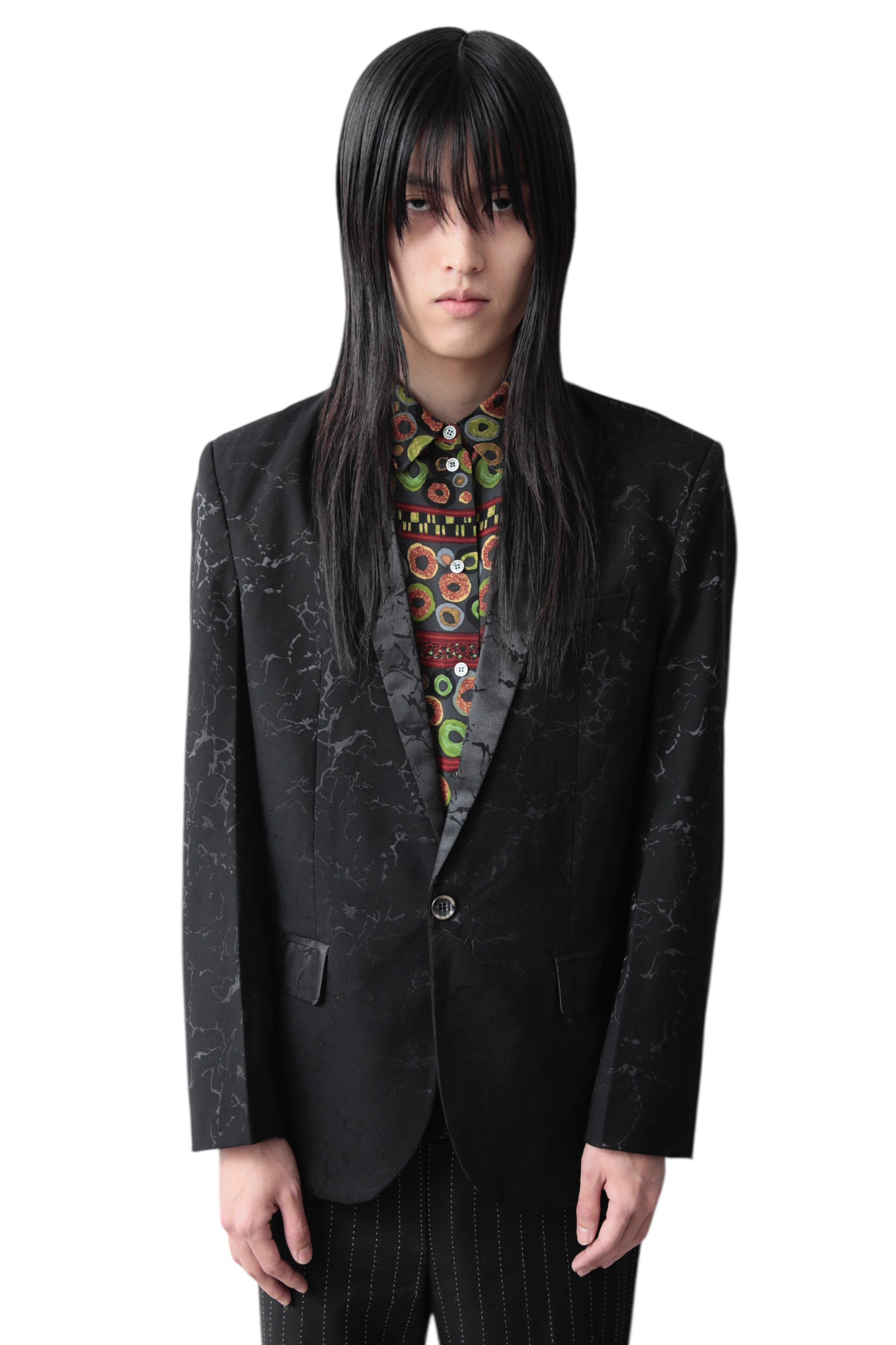 COATED MARBLE PATTERN TAILORED JACKET