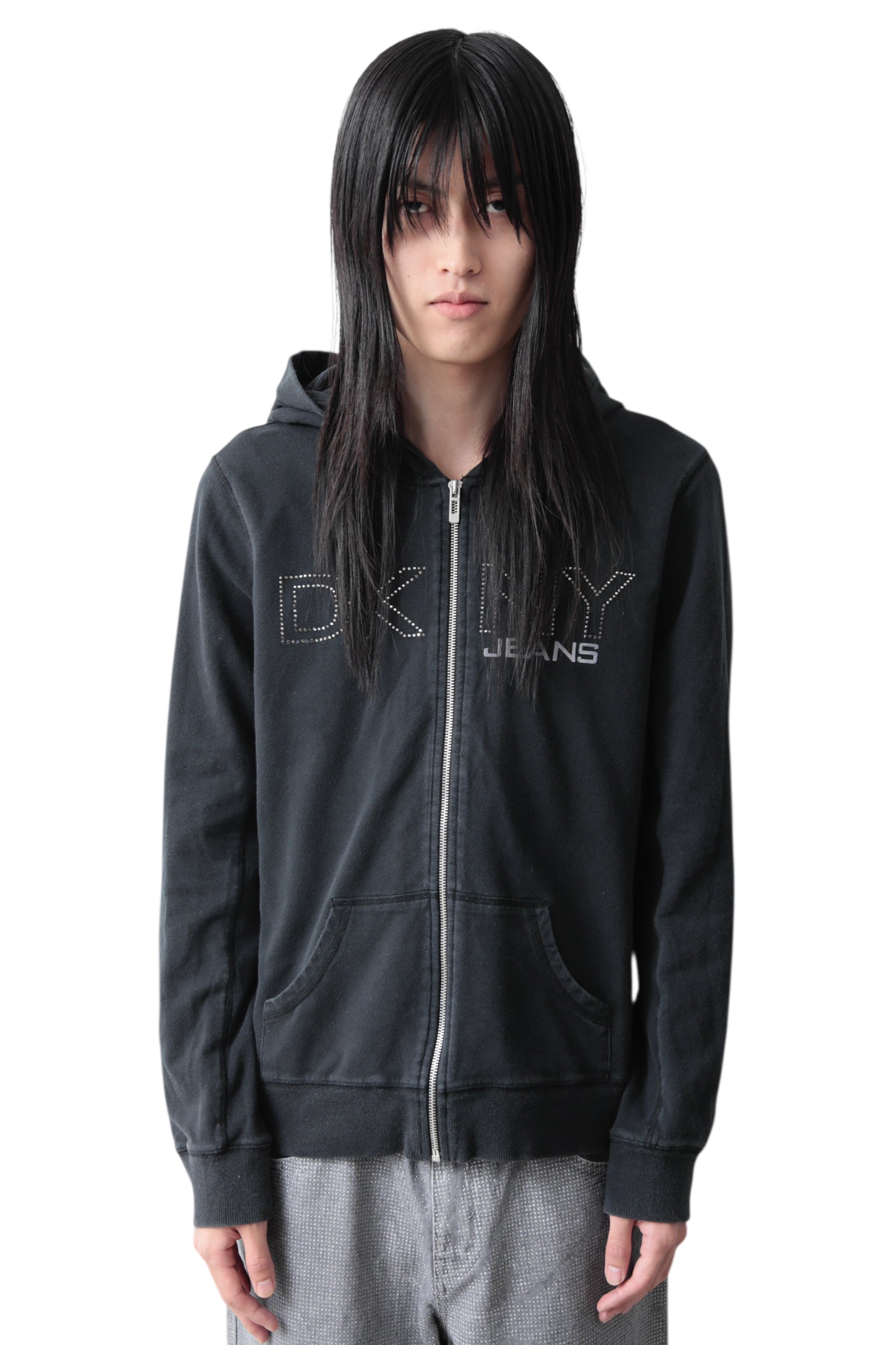 DKNY JEANS RHINESTONE ZIP UP HOODIE