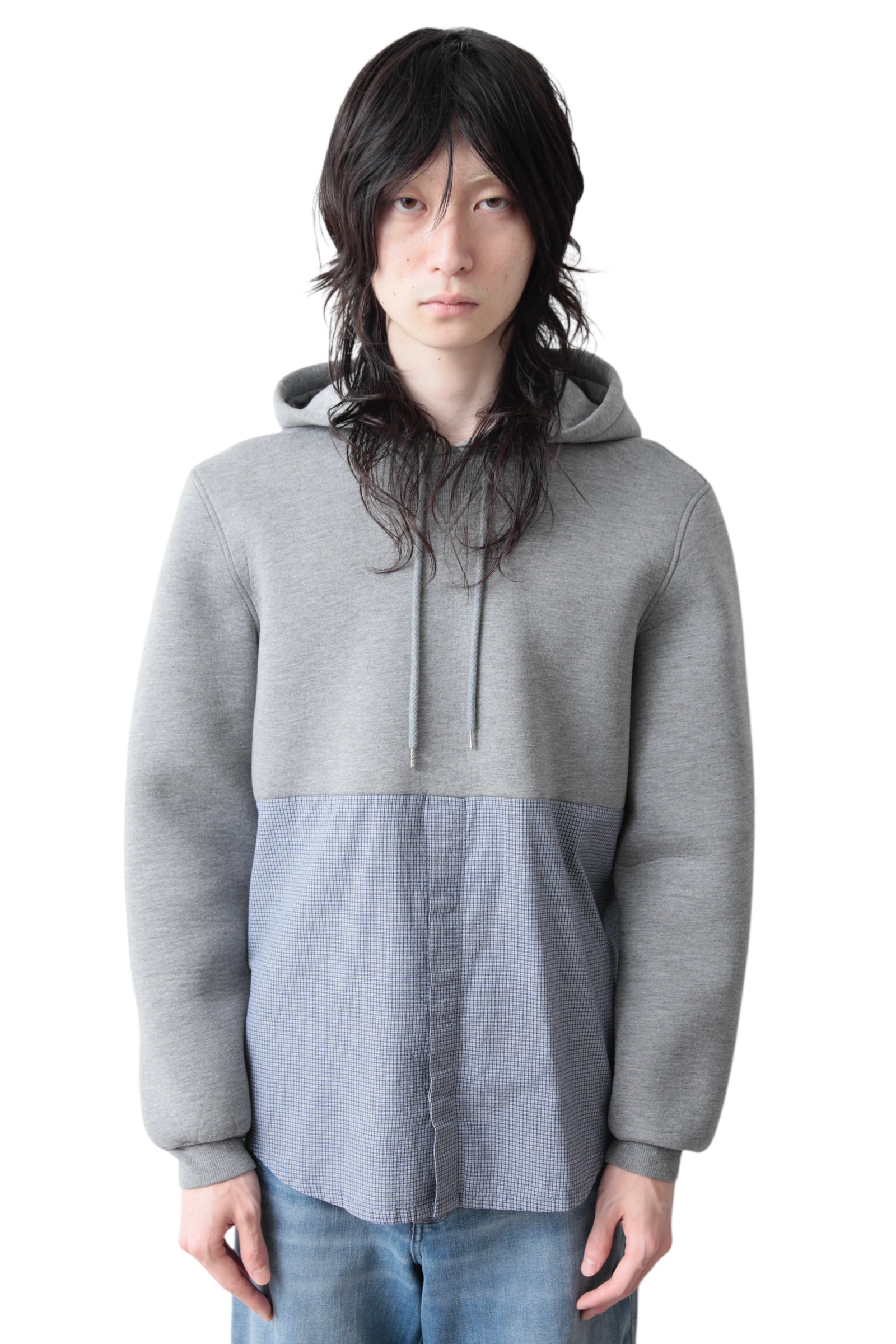 KRIS VAN ASSCHE CHECK SWITCHING PULLOVER HOODIE
