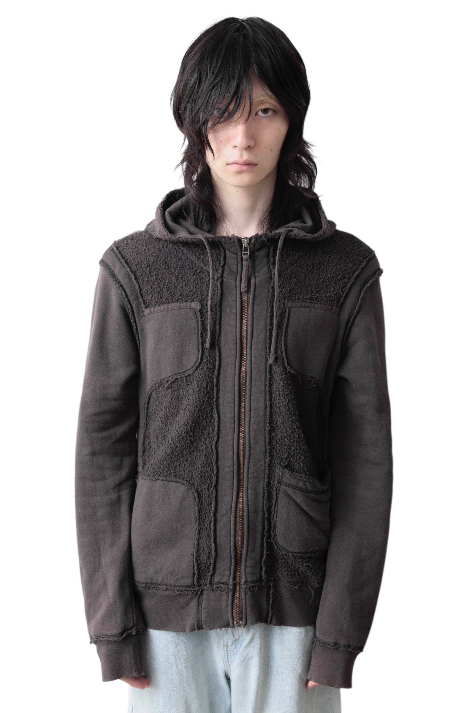 MARITHE + FRANCOIS GIRBAUD INSIDE OUT BRUSHED ZIP UP HOODIE