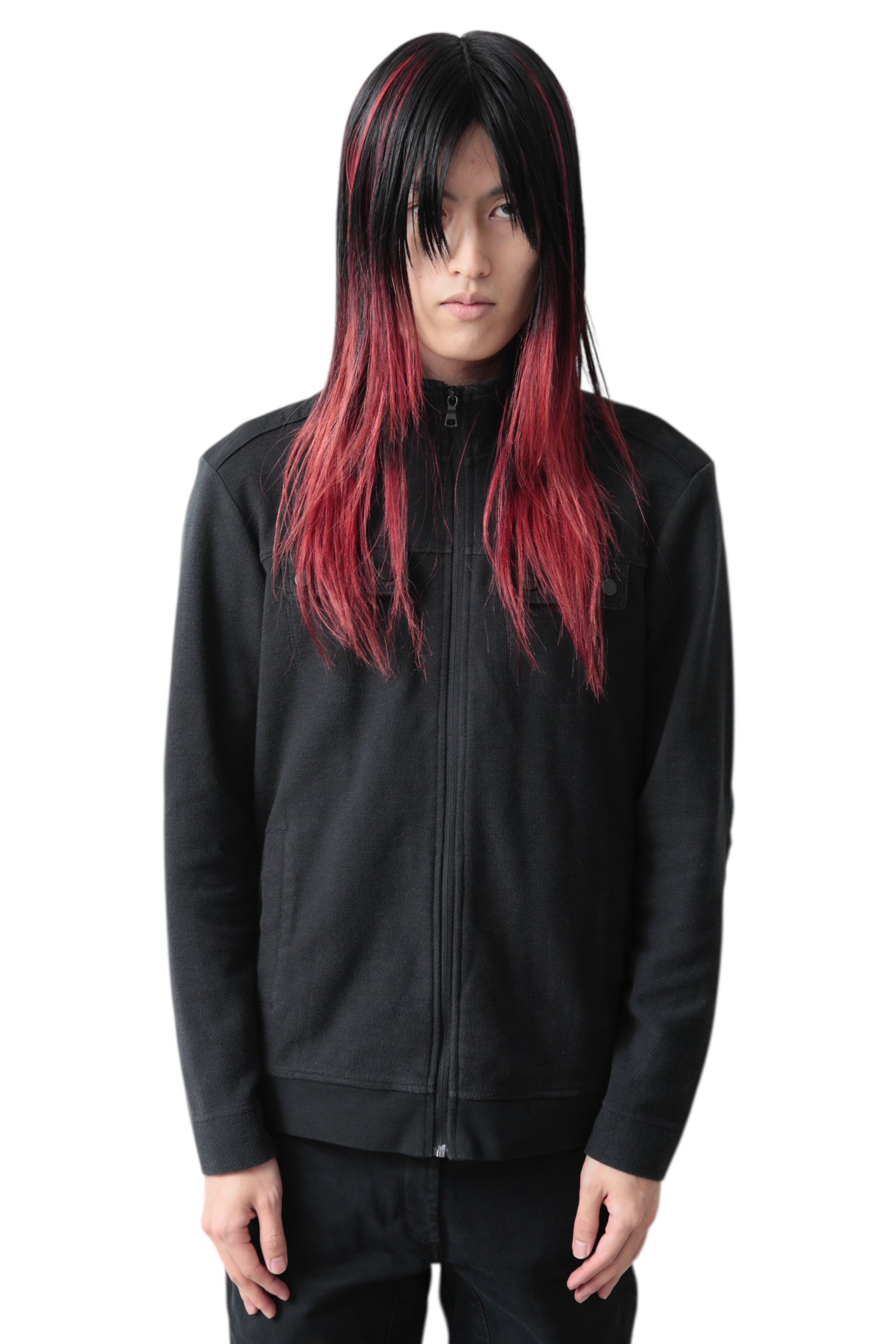 Elbow patch zip-up blouse