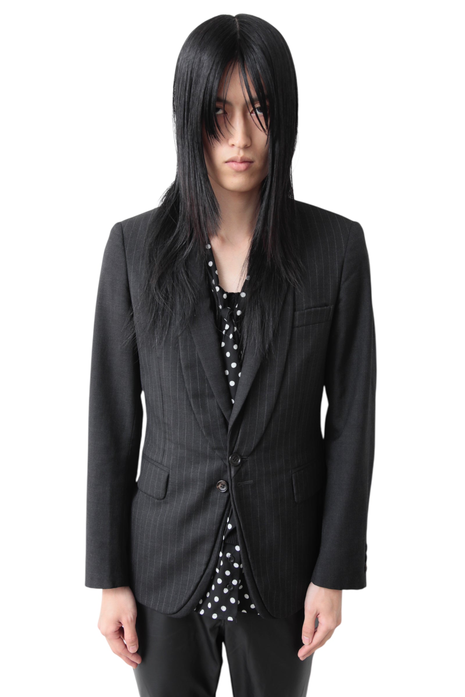 COMME DES GARCONS HOMME PLUS DOUBLE COLLAR STRIPE TAILORED JACKET