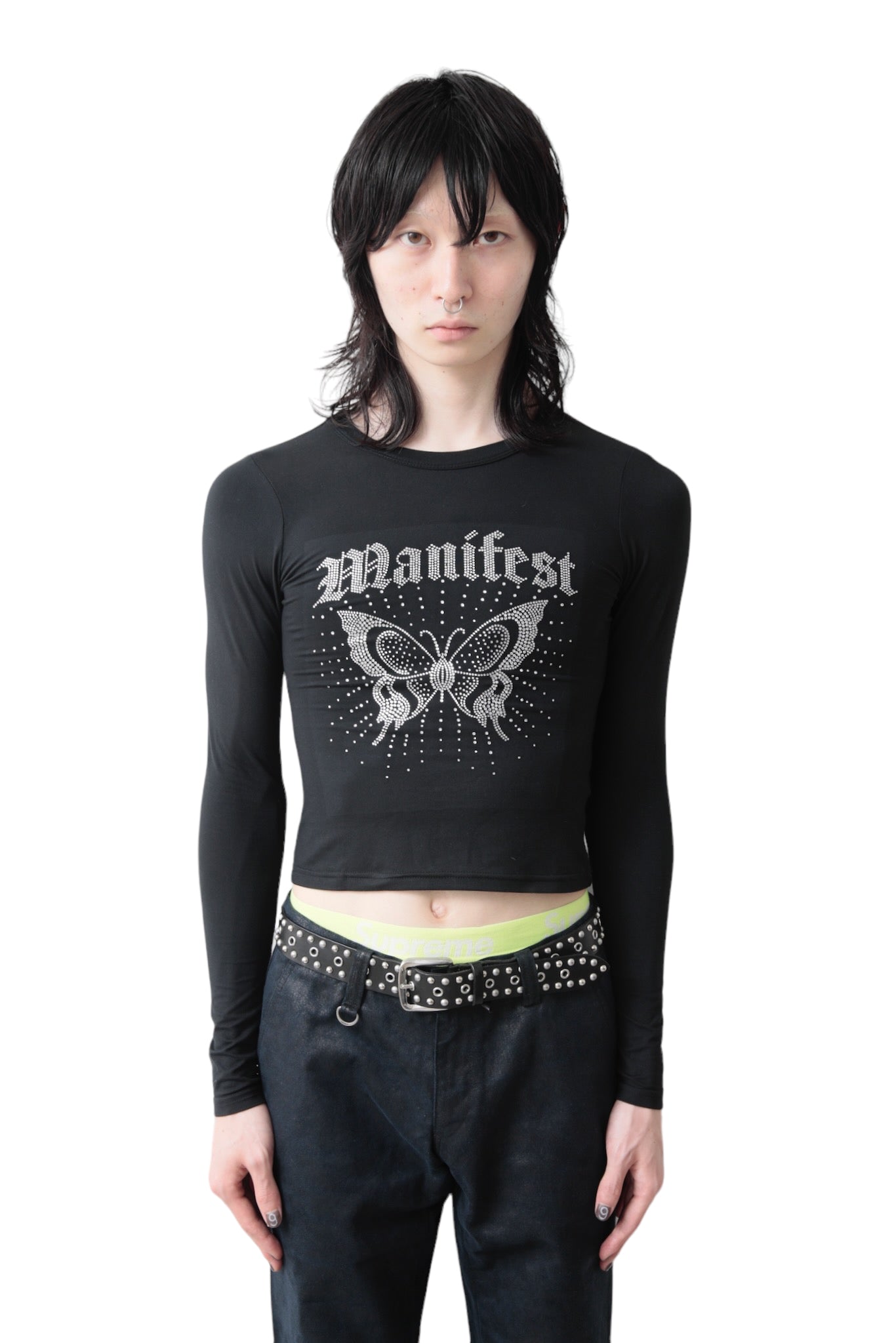 RHINESTONE BUTTERFLY LONG SLEEVE T-SHIRT