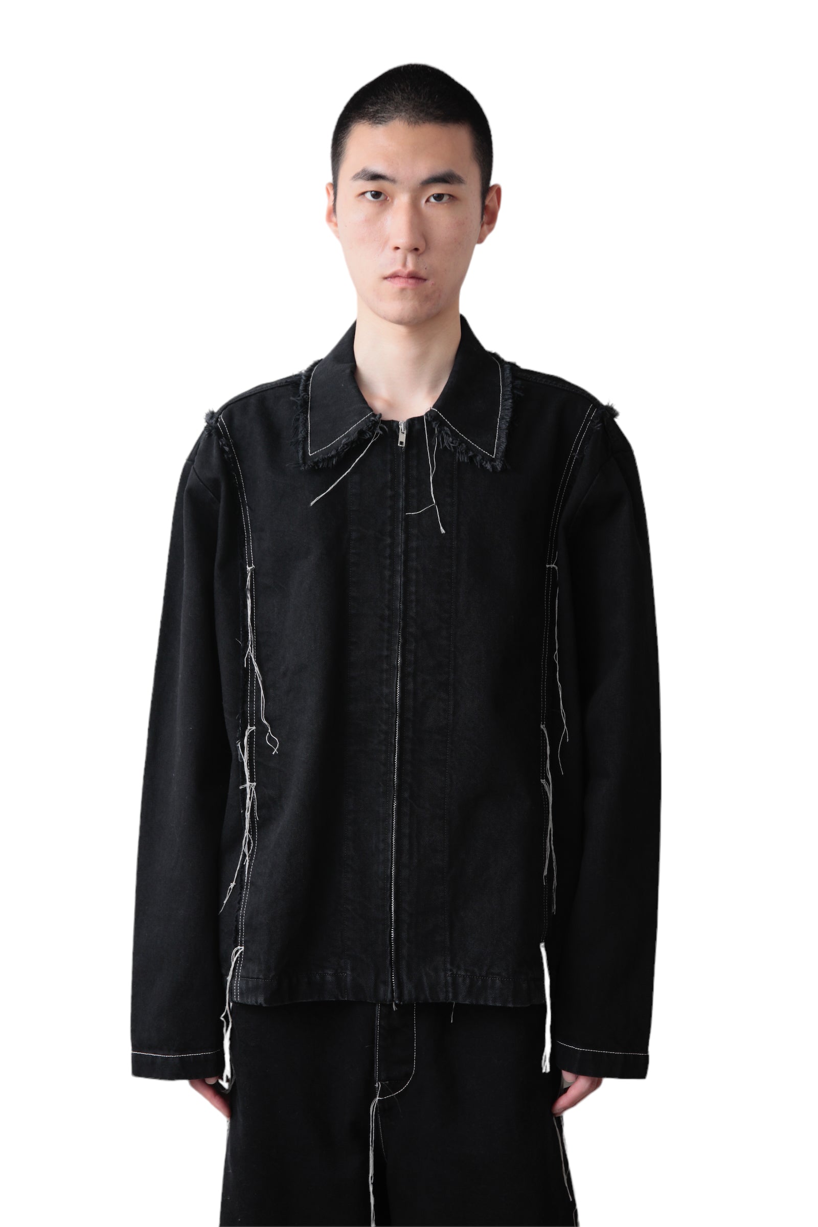 AIREI CONTRAST STITCH ZIP DENIM JACKET