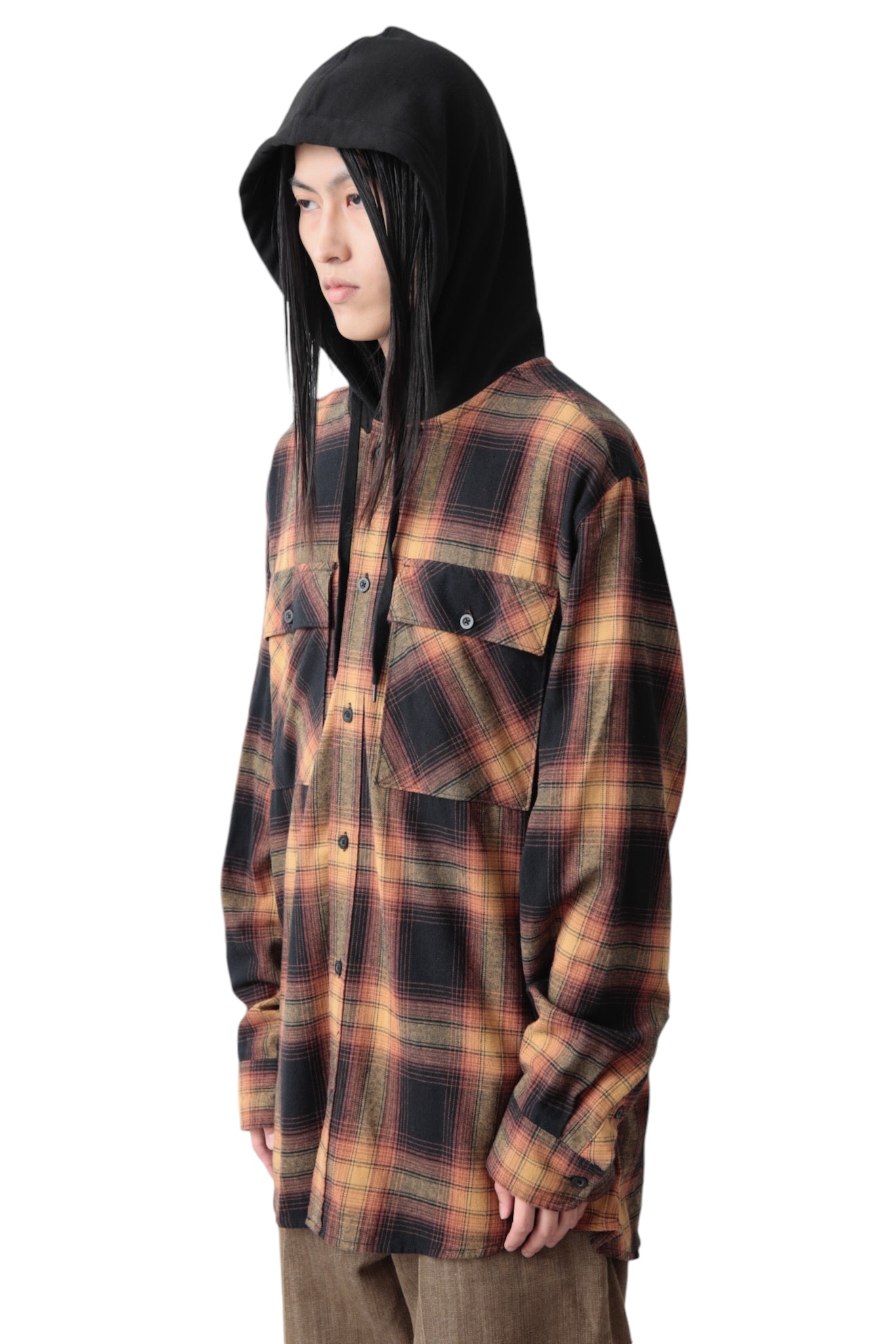 OMBRE CHECK SHIRT HOODIE